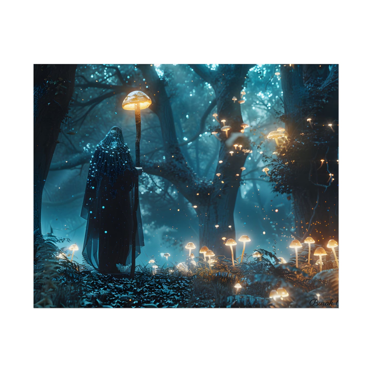 Whispers of Ancient Magic in a Moonlit Mystical Forest - Poster