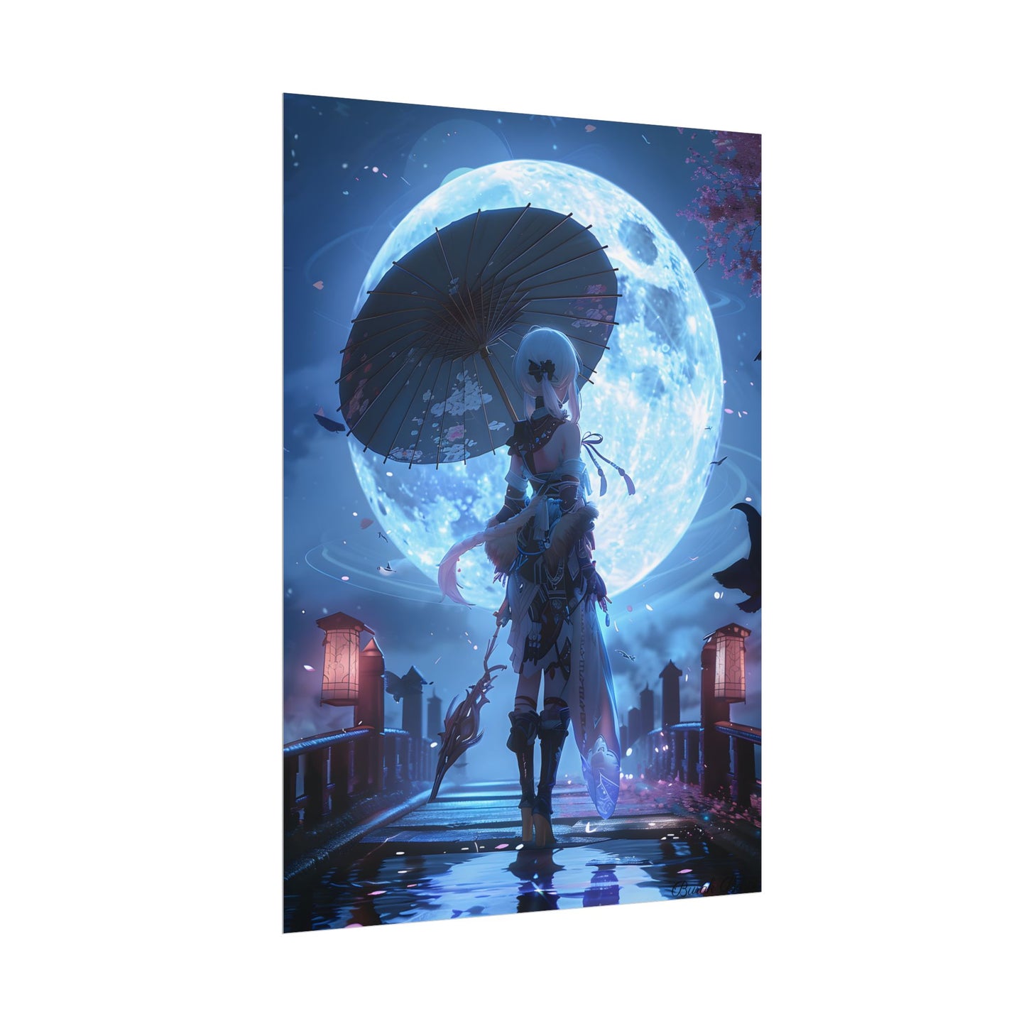 Anime Winter Scene: Girl Holds Umbrella - A Delicate Moment - Poster