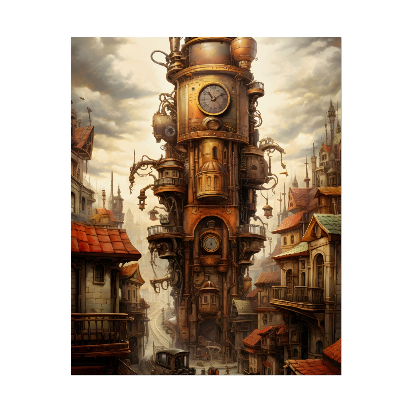 Steampunk Paris 1875: Vintage Cityscape Industrial Art - Poster