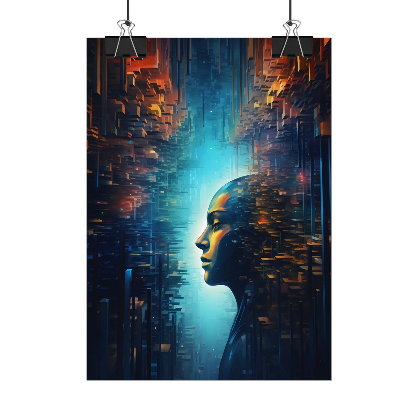 Cyber Dreams: Futuristic Digital Artwork with Neon Lights - Poster