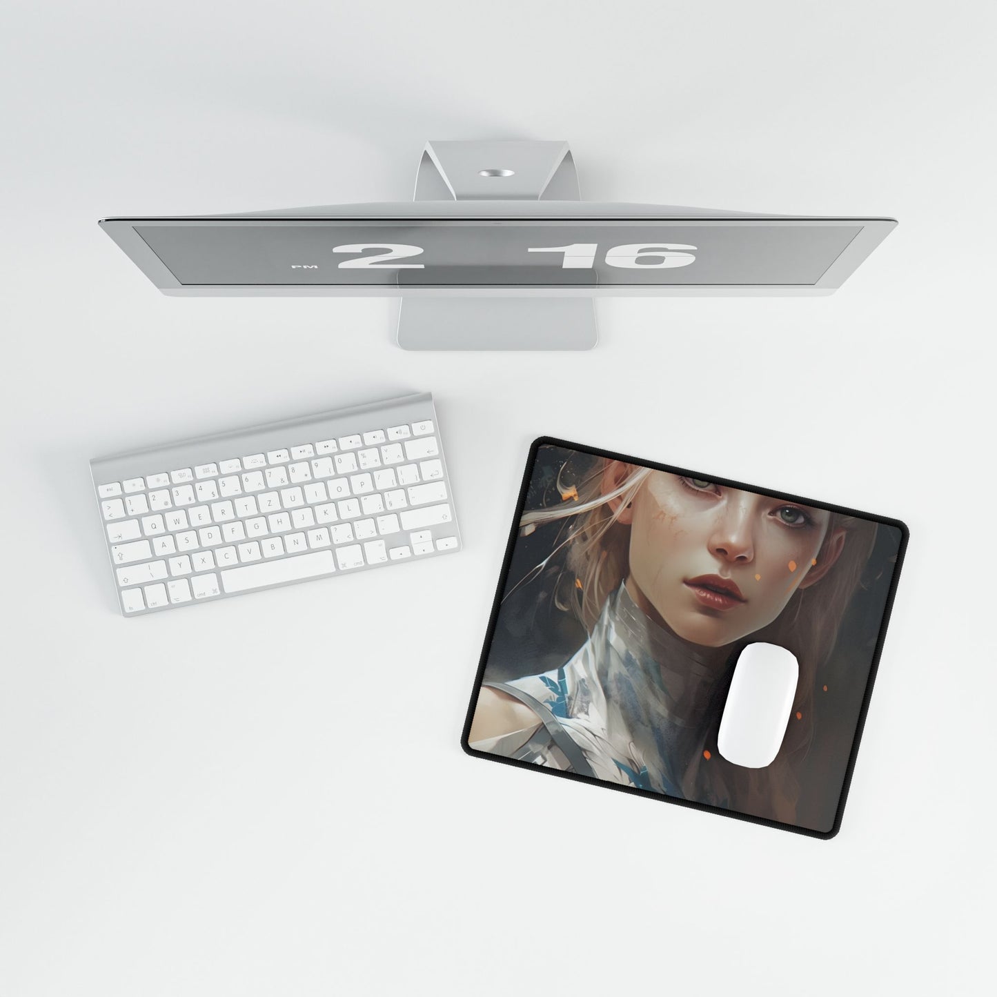 Astonishing Blonde Portrait: Capturing Intensity in Art - Desk Mat