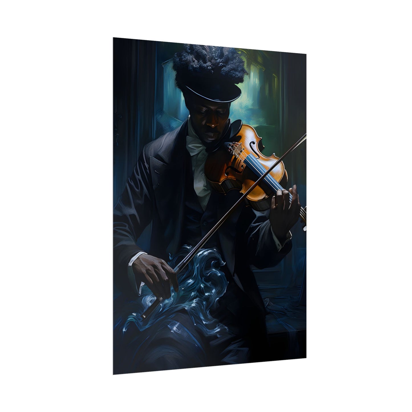 Mysterious Musician in Concentration: Portrait with Violin - Poster