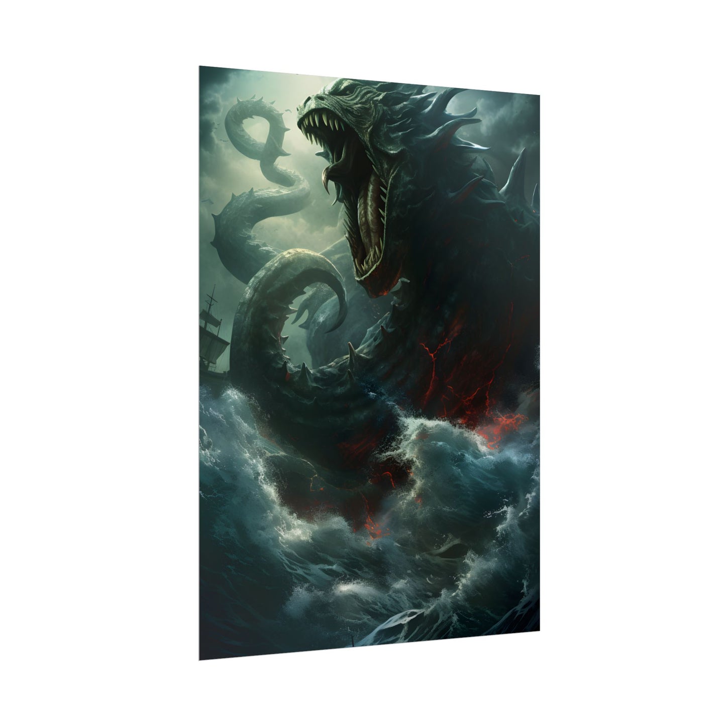 Ancient Sea Monster: Mythical Serpentine Digital Illustration - Poster