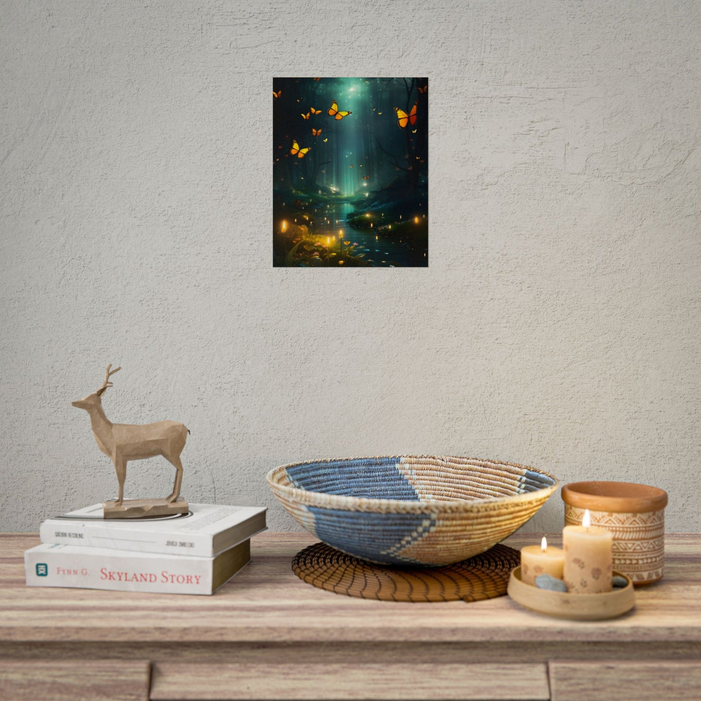 Fantasy Night Bokeh Artwork: Glowing Fog Forest Painting - Poster