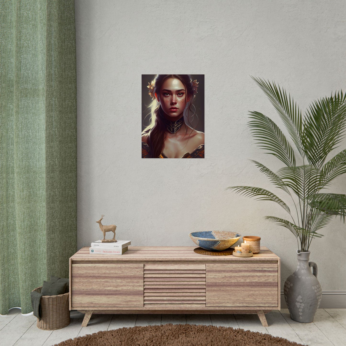 Stunning Female Portrait: Brown Hair Artwork in a Dramatic Style - Poster