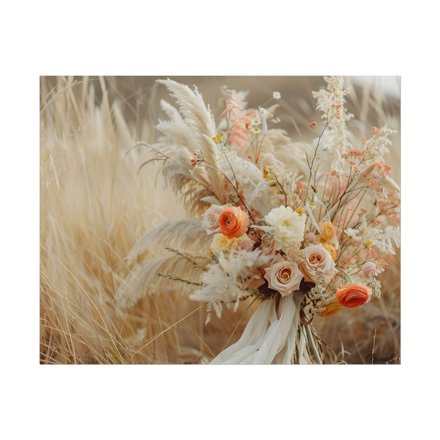Whimsical Floral Oasis: Vibrant Pampas Artwork - Poster
