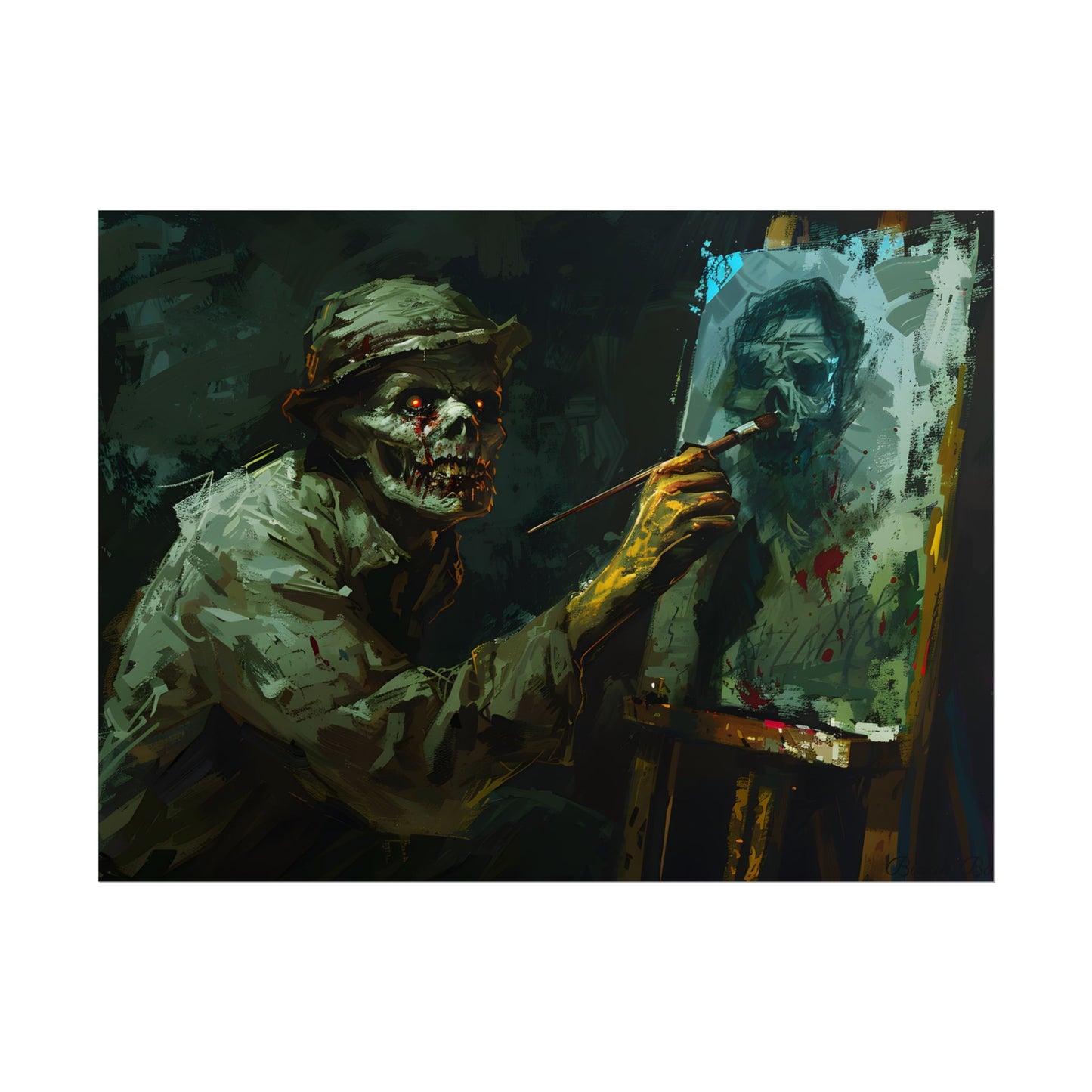 Zombie Painter in Action: Original Digital Art Piece - Poster