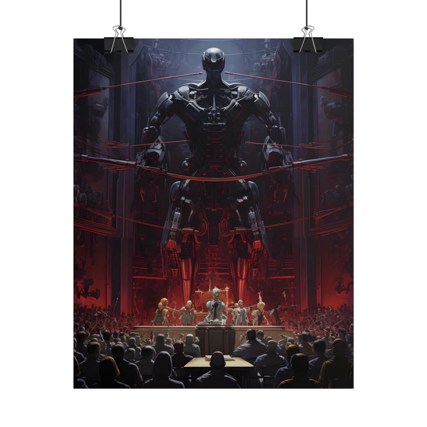 Robot Orchestra: Modern Concert Hall Scene Art - Poster