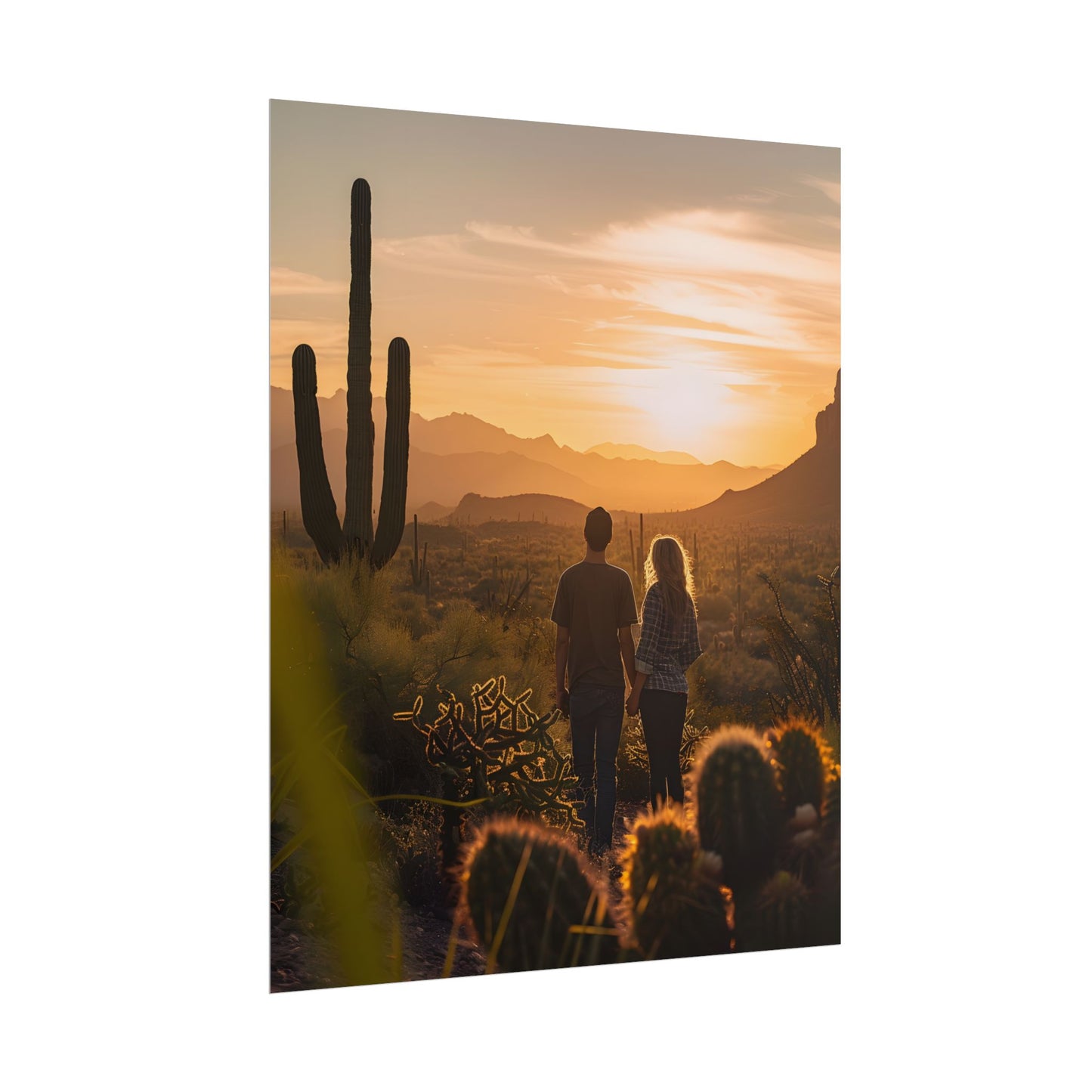 Serene Desert Sunset: Intimate Connection Digital Art - Poster