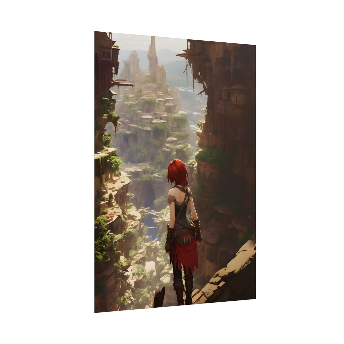 Anime Red Haired Female: Dramatic Bird's Eye View - Poster
