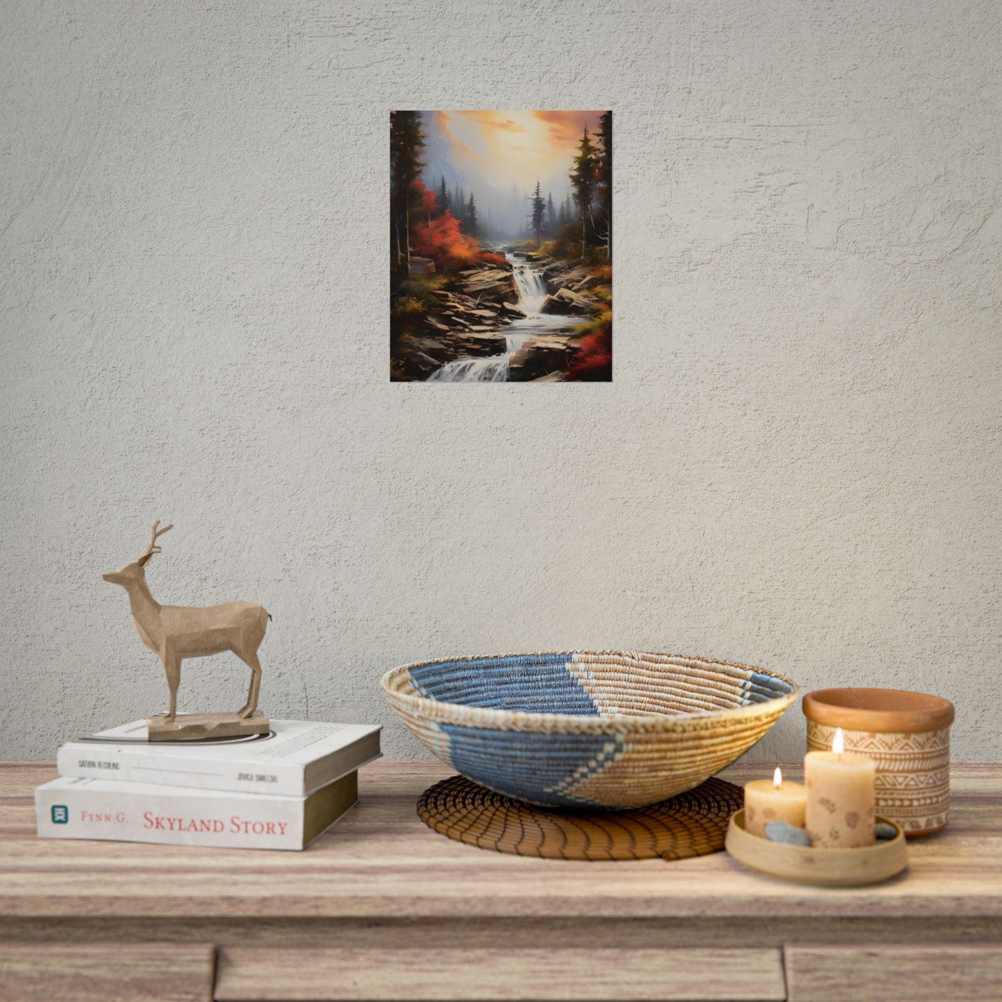 Breathtaking Waterfall: Magnificent Oil Painting Artwork - Poster