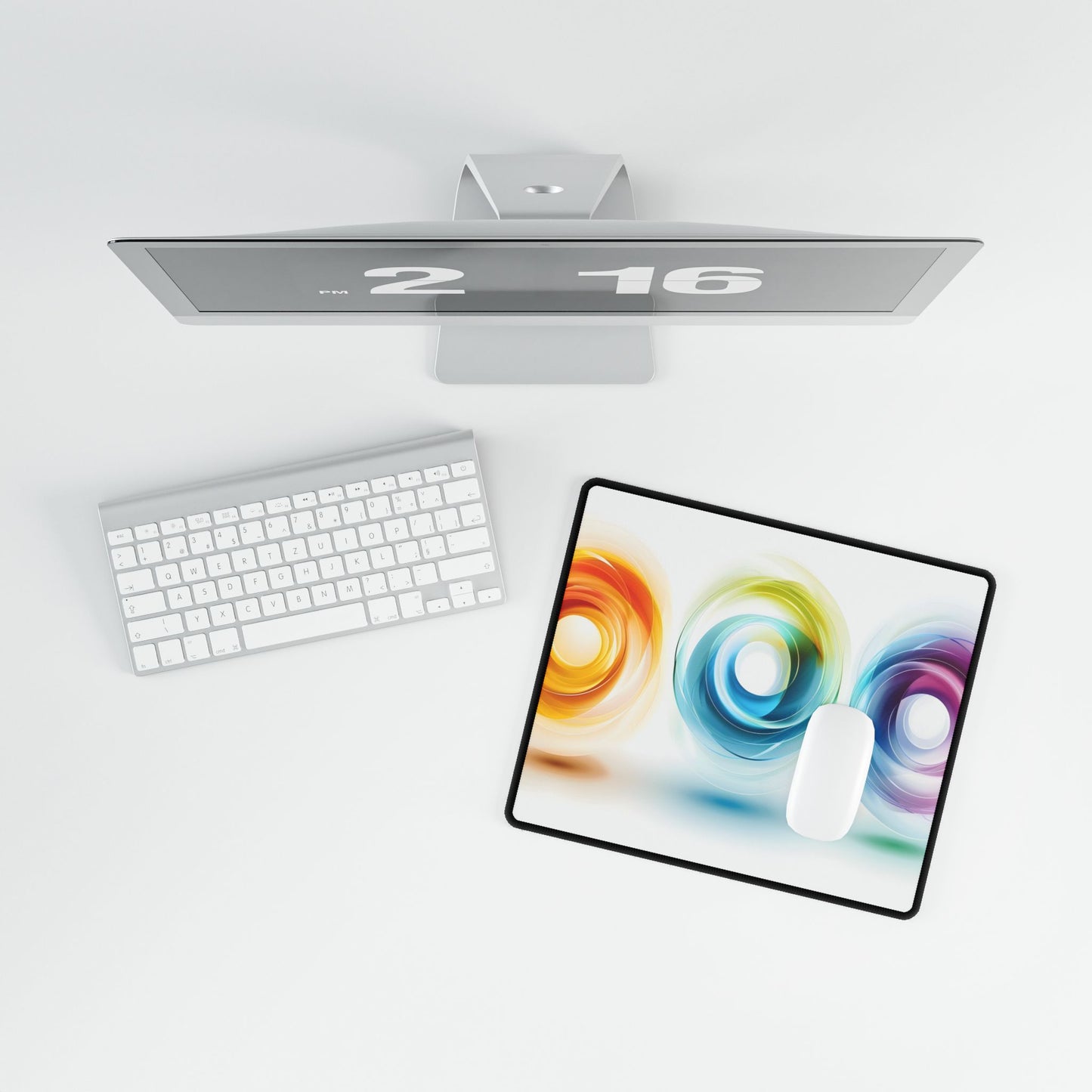 Vibrant Circles: A Dynamic Artwork of Swirling Colors - Desk Mat
