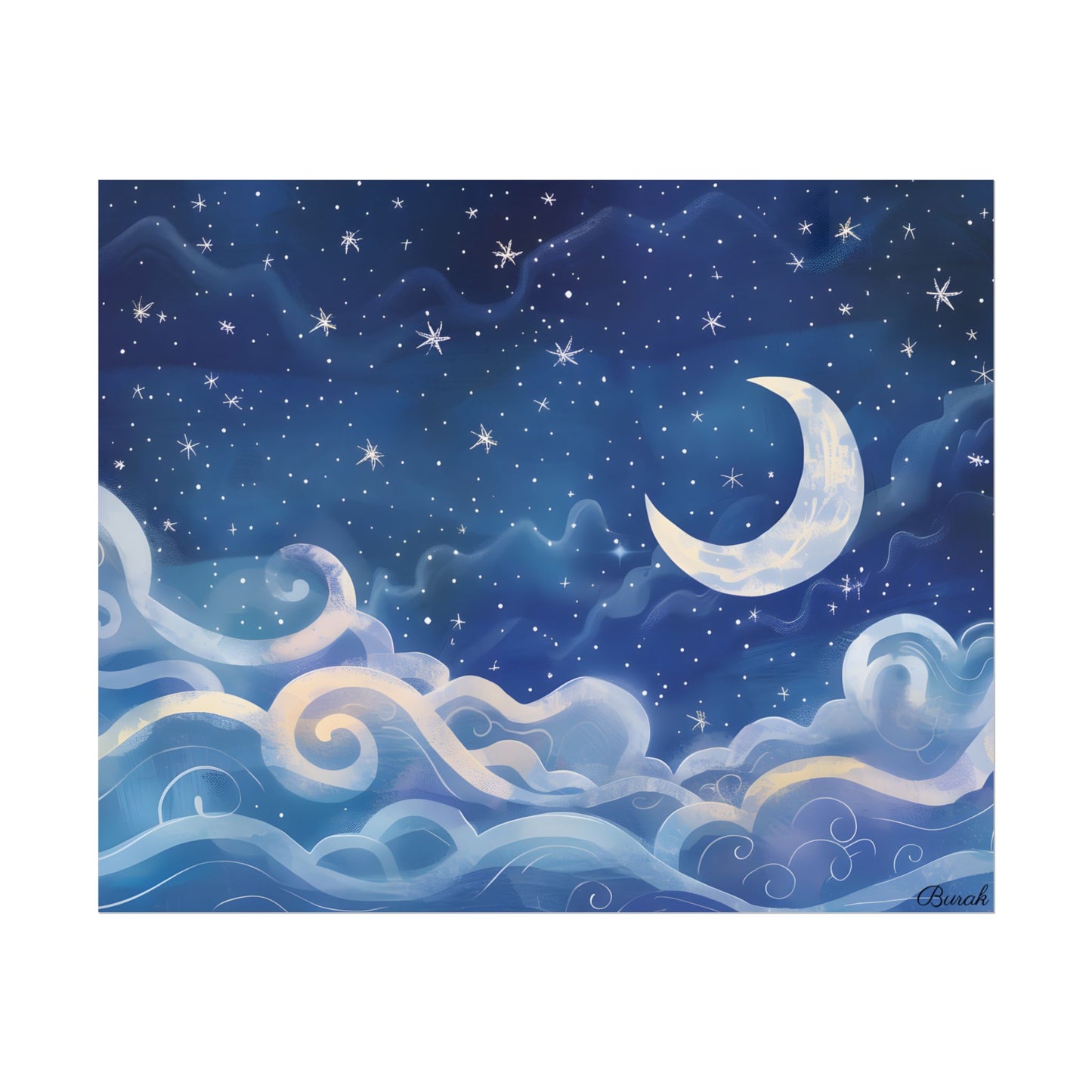 Whimsical Night Sky Dreams: Magical Illustration - Poster
