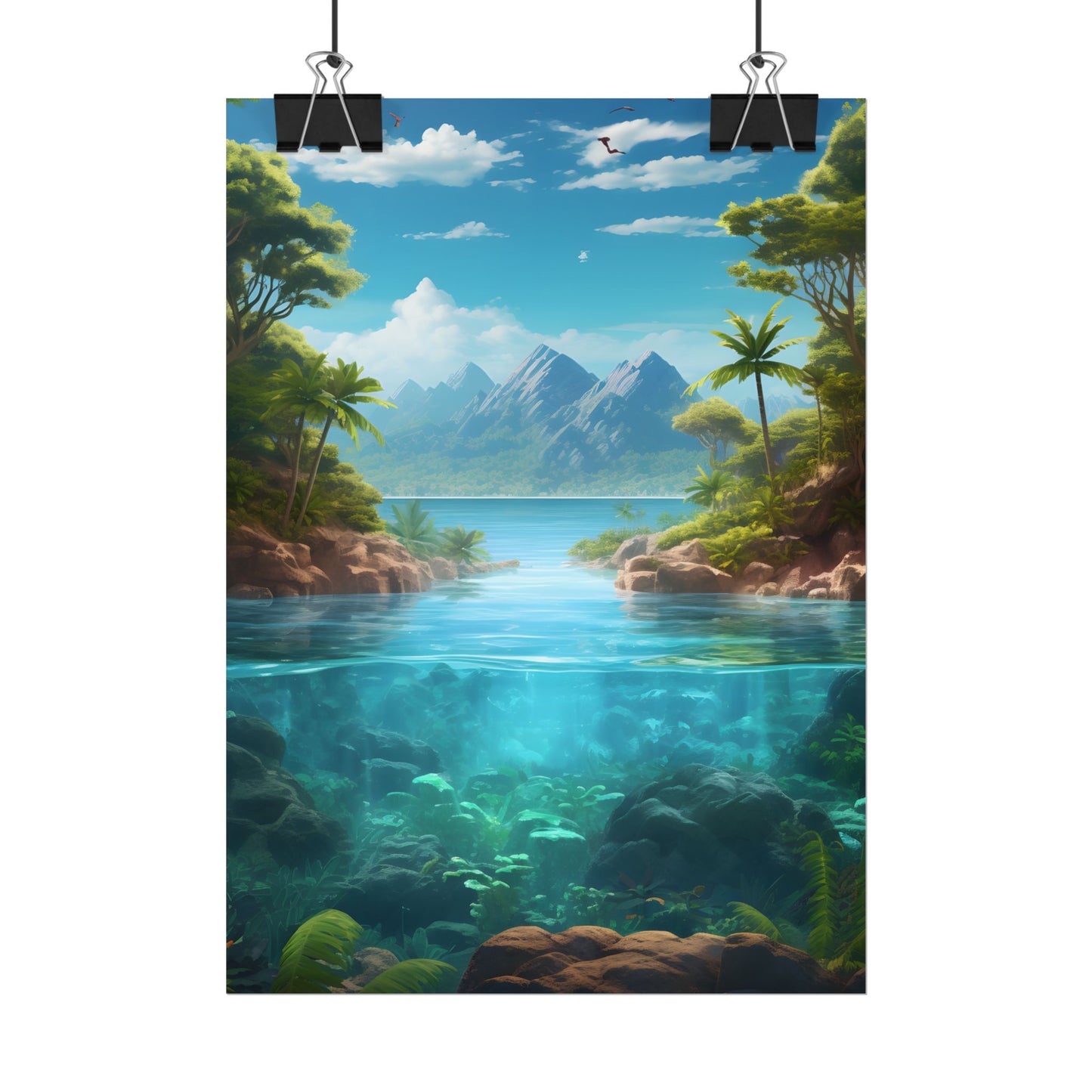 Tropical Tranquility: Serene Lagoon Island Art - Poster