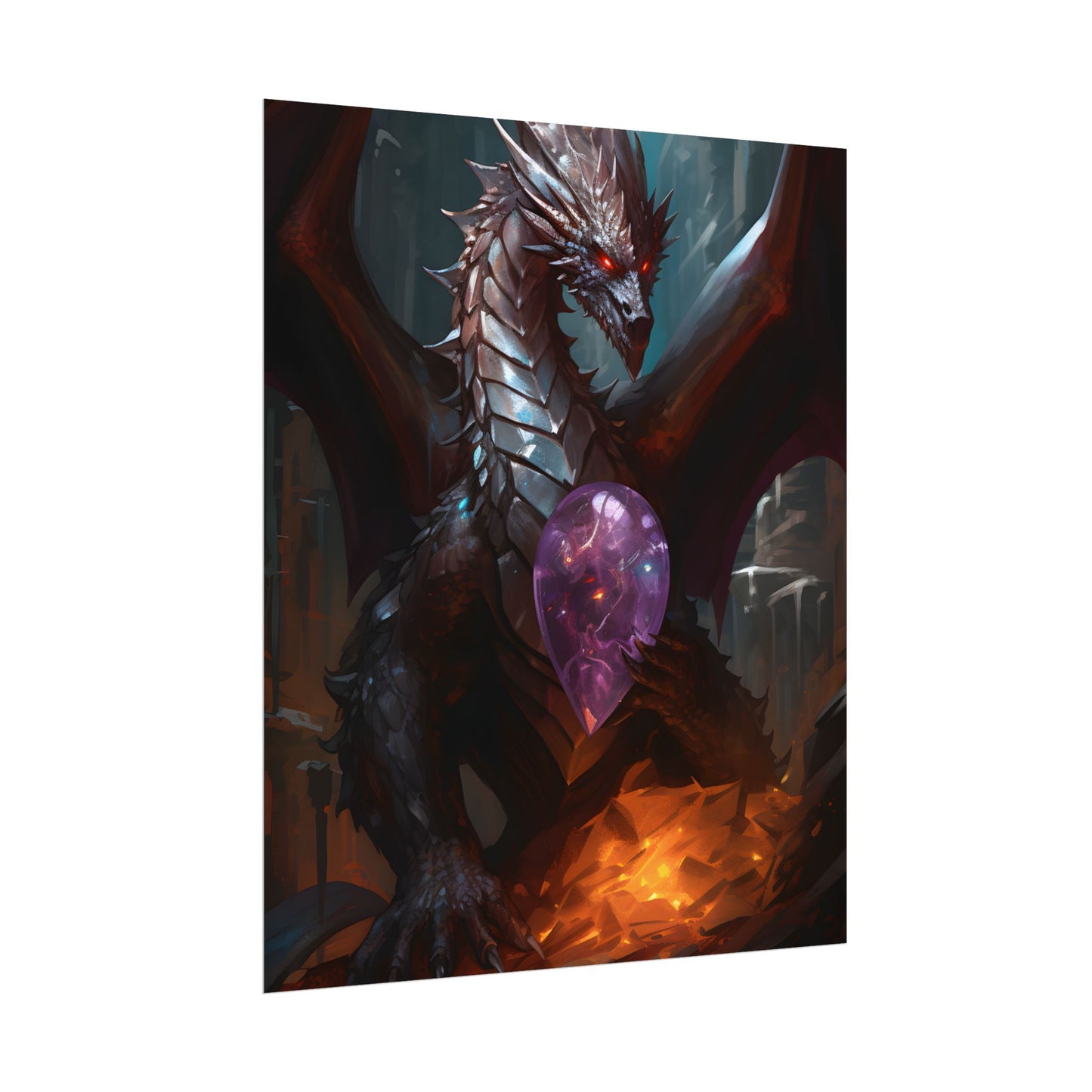 Ancient Fantasy Dragon Guarding Lair: Mythical Artwork - Poster