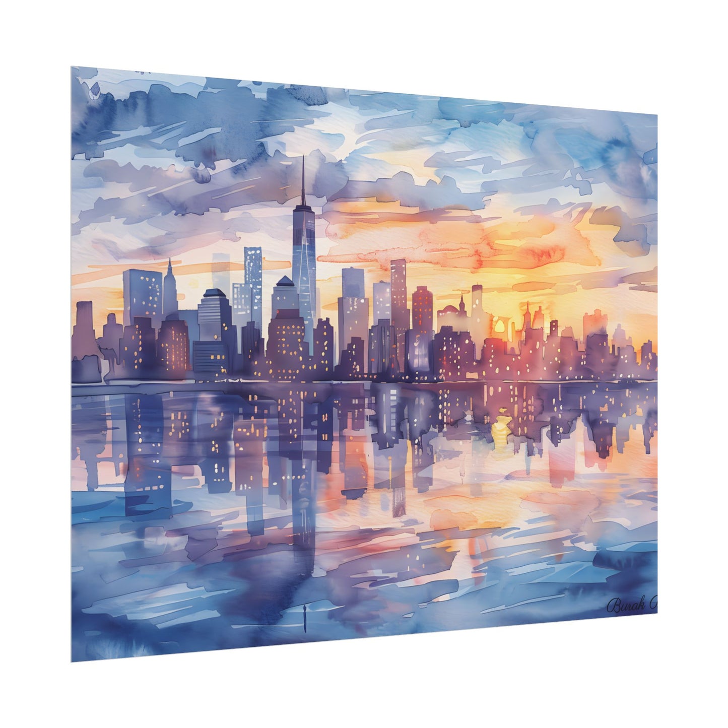 Watercolor New York City Sunset Skyline: Artistic NYC View - Poster
