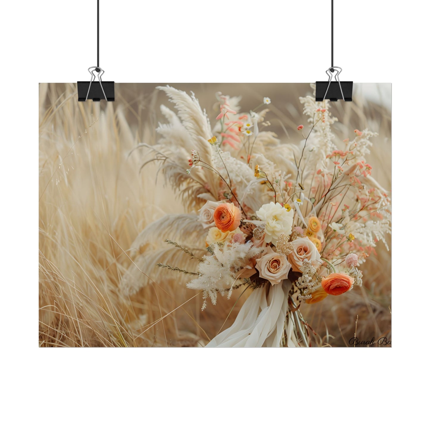 Whimsical Floral Oasis: Vibrant Pampas Artwork - Poster