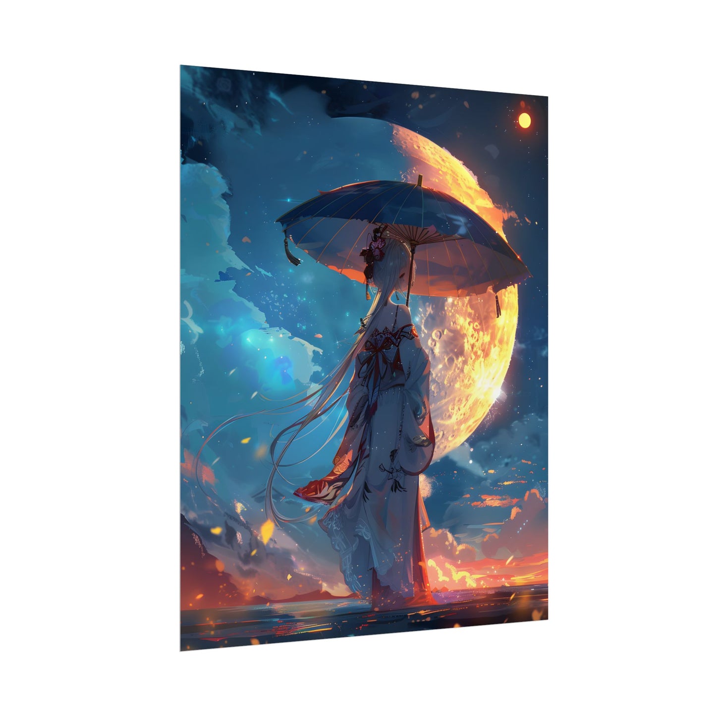 Winter Anime Girl: Holding Umbrella in Snowy Scene - Poster