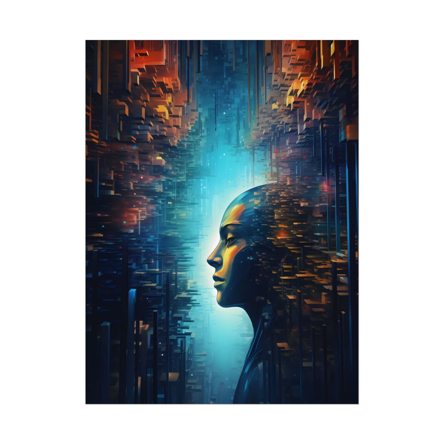 Cyber Dreams: Futuristic Digital Artwork with Neon Lights - Poster