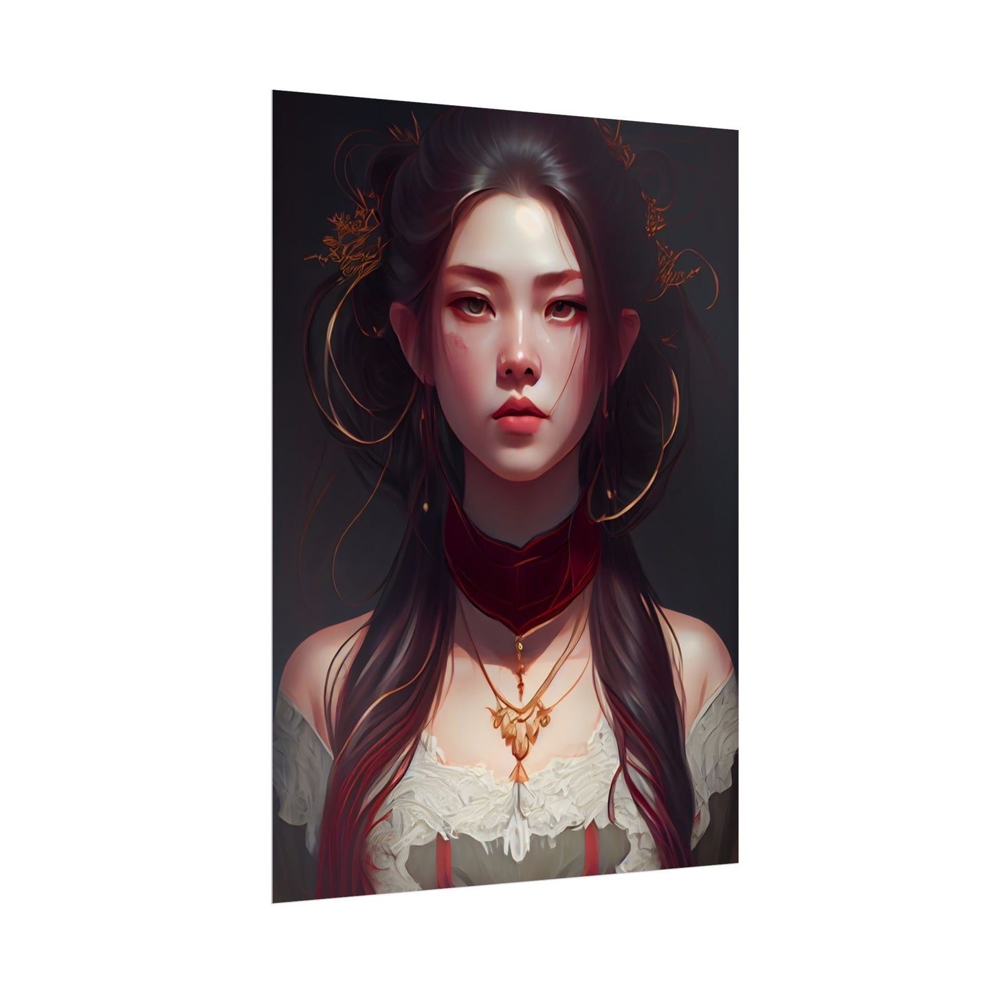 Intense Female Portrait: Brown Hair Beauty - Poster
