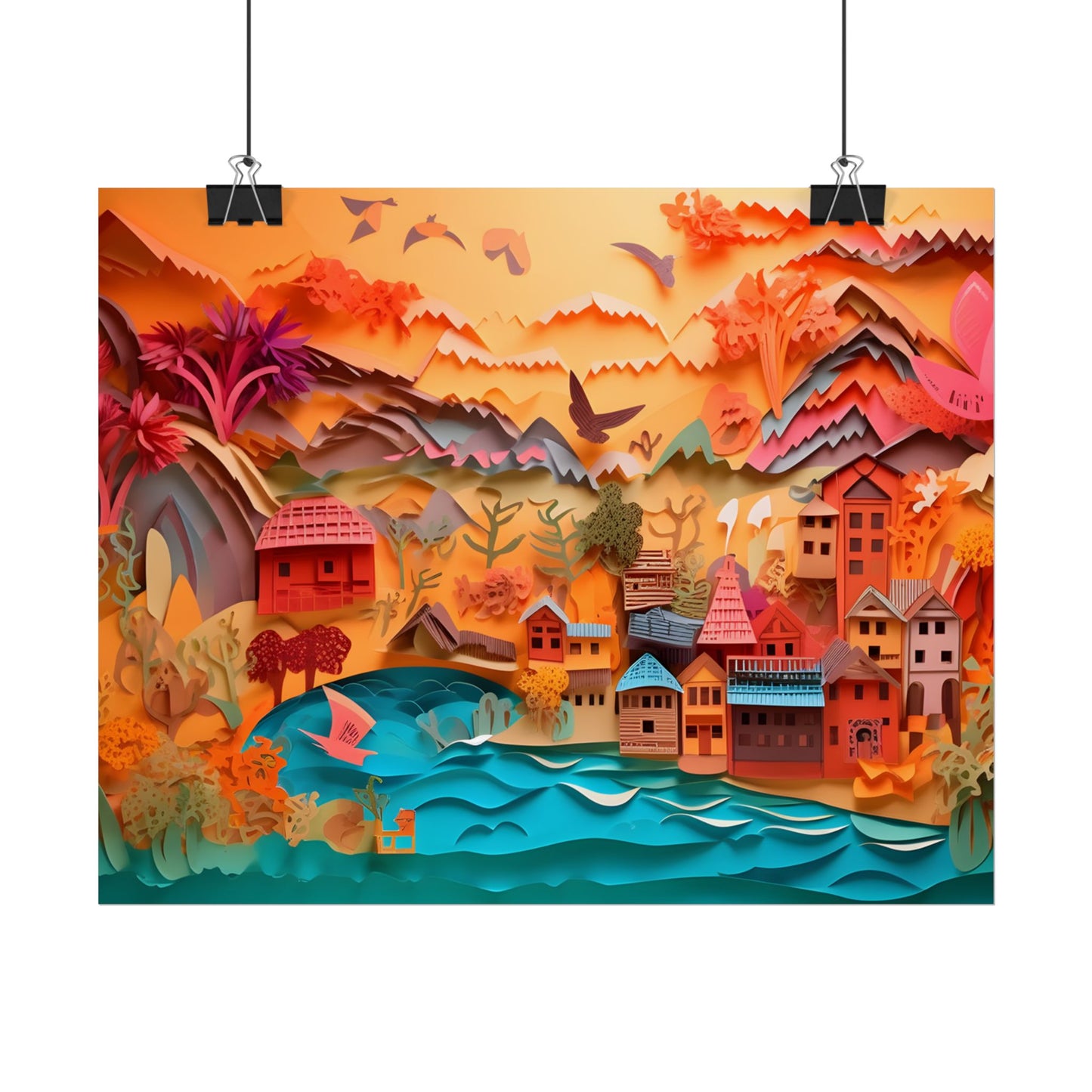 Magical Beach Landscape: Paper Quilling Artwork - Poster
