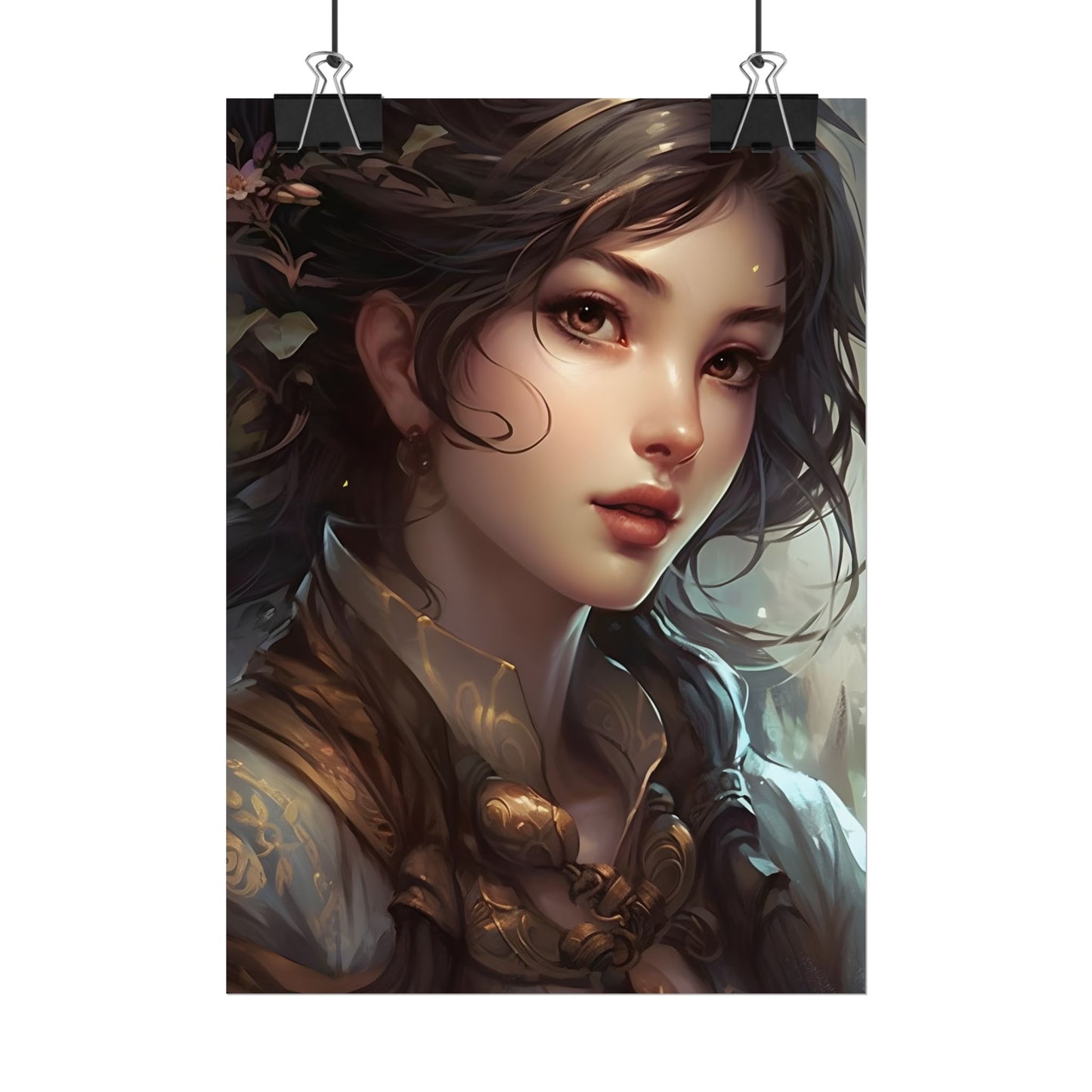 Astonishing Brunette Portrait: Elegant Digital Artwork - Poster