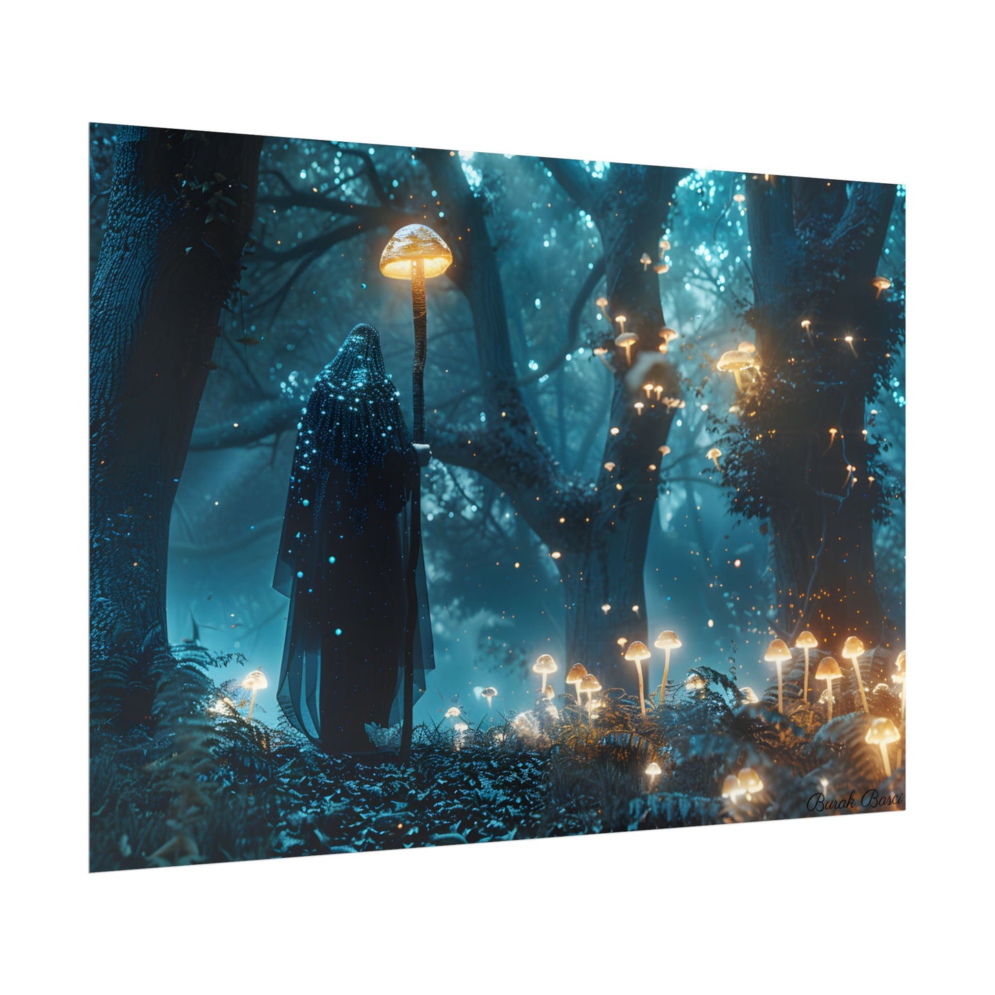 Whispers of Ancient Magic in a Moonlit Mystical Forest - Poster