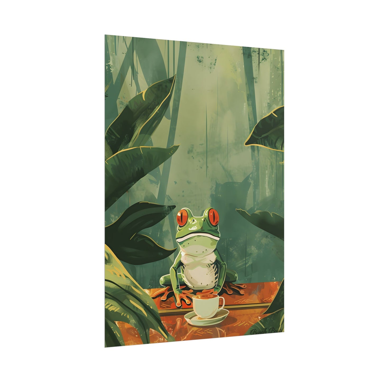 Whimsical Frog Illustration: Tree Branch Artwork - Poster