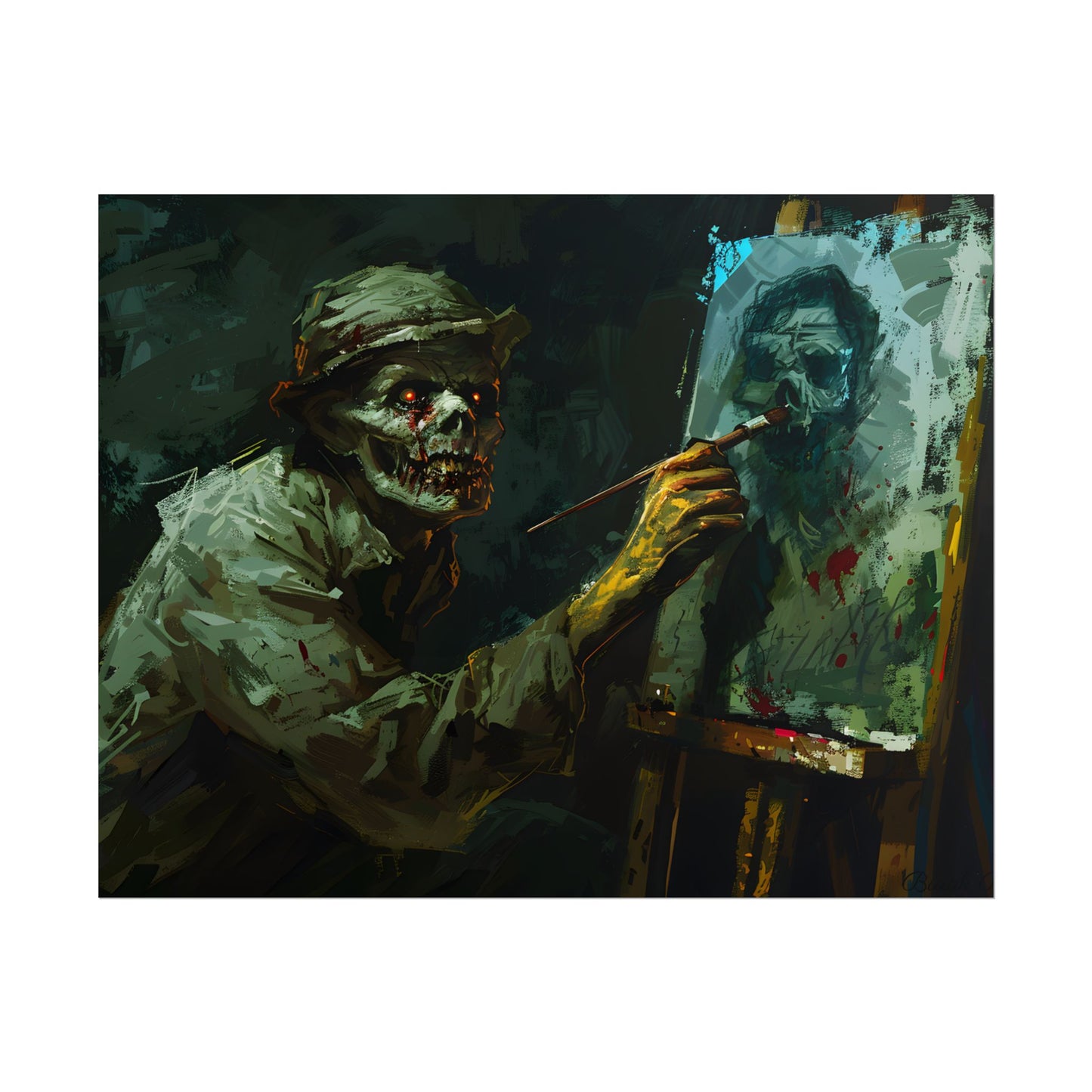 Zombie Painter in Action: Original Digital Art Piece - Poster