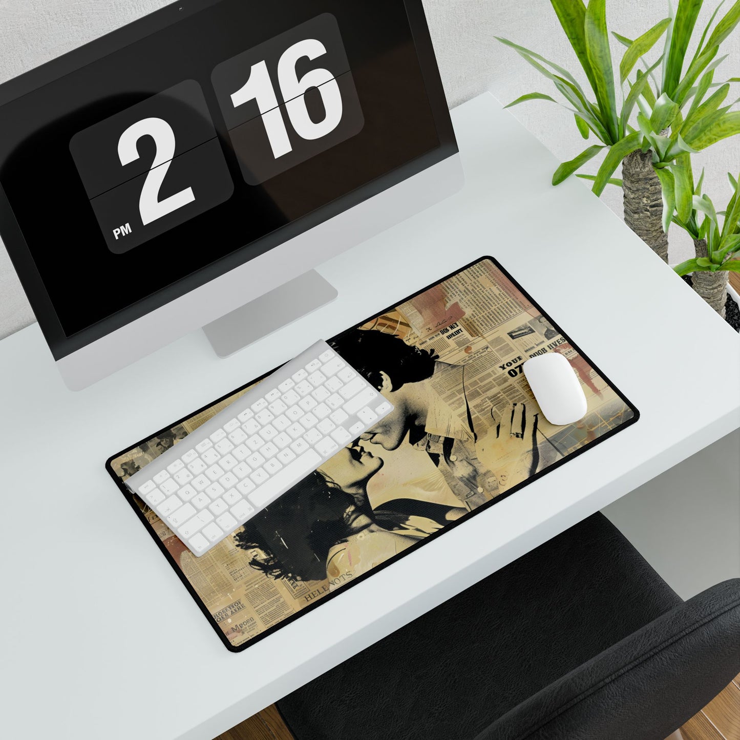 Retro Vintage Romance: Couples Newsprint Artwork - Desk Mat