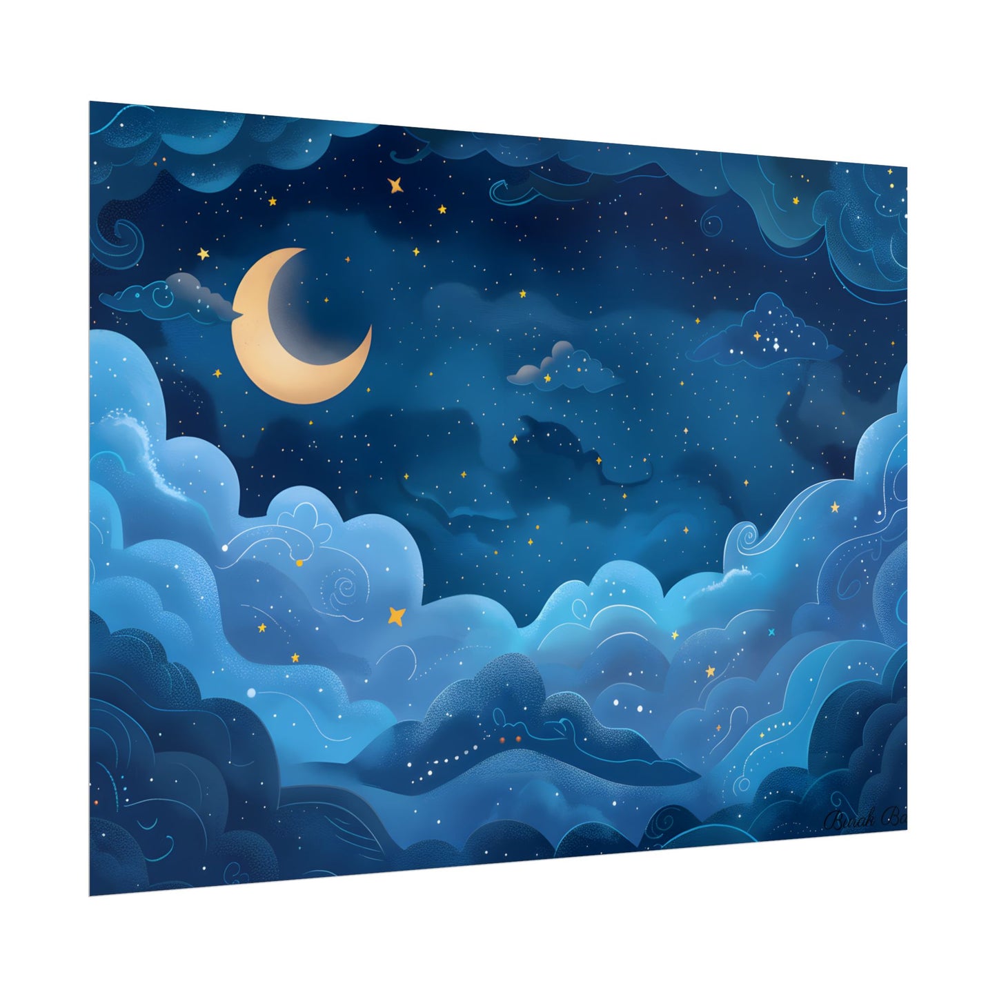 Whispers of a Whimsical Night Sky: Dreamy Celestial Artwork - Poster