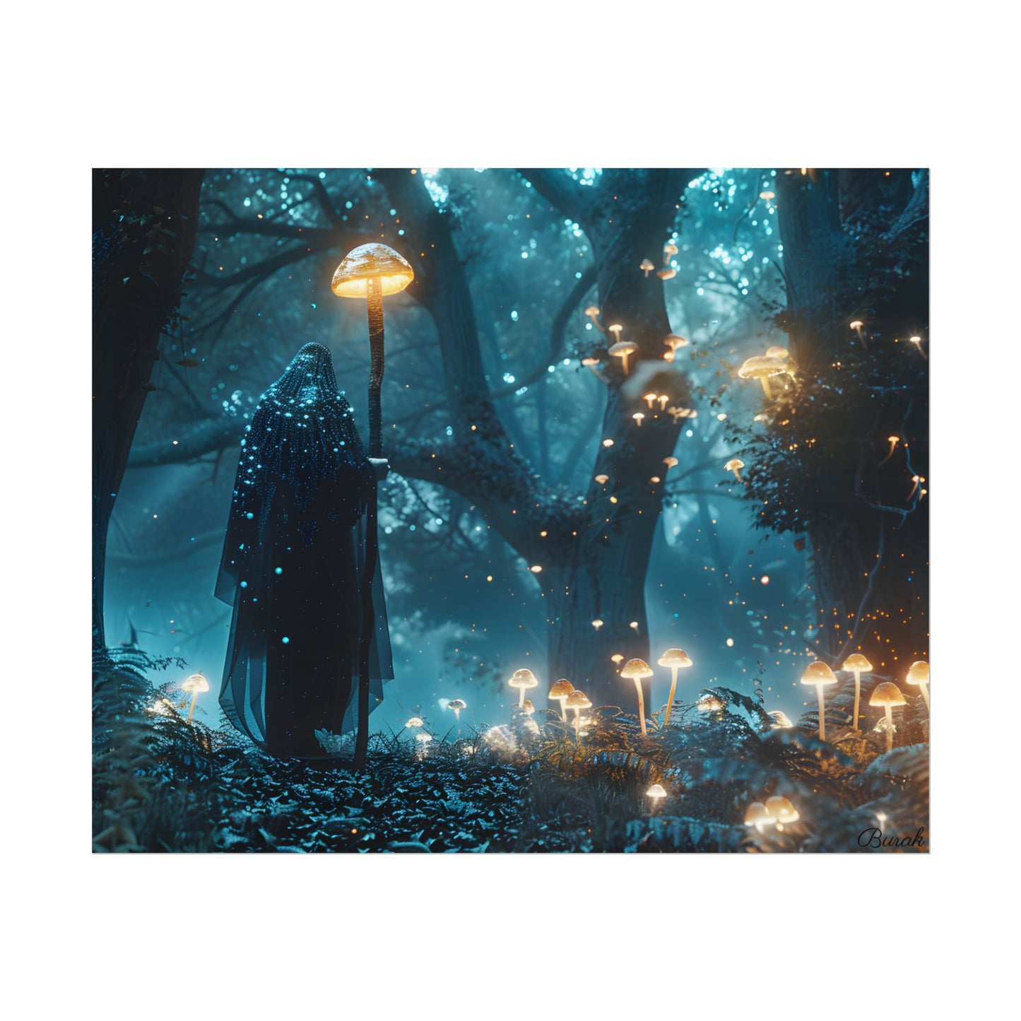 Whispers of Ancient Magic in a Moonlit Mystical Forest - Poster