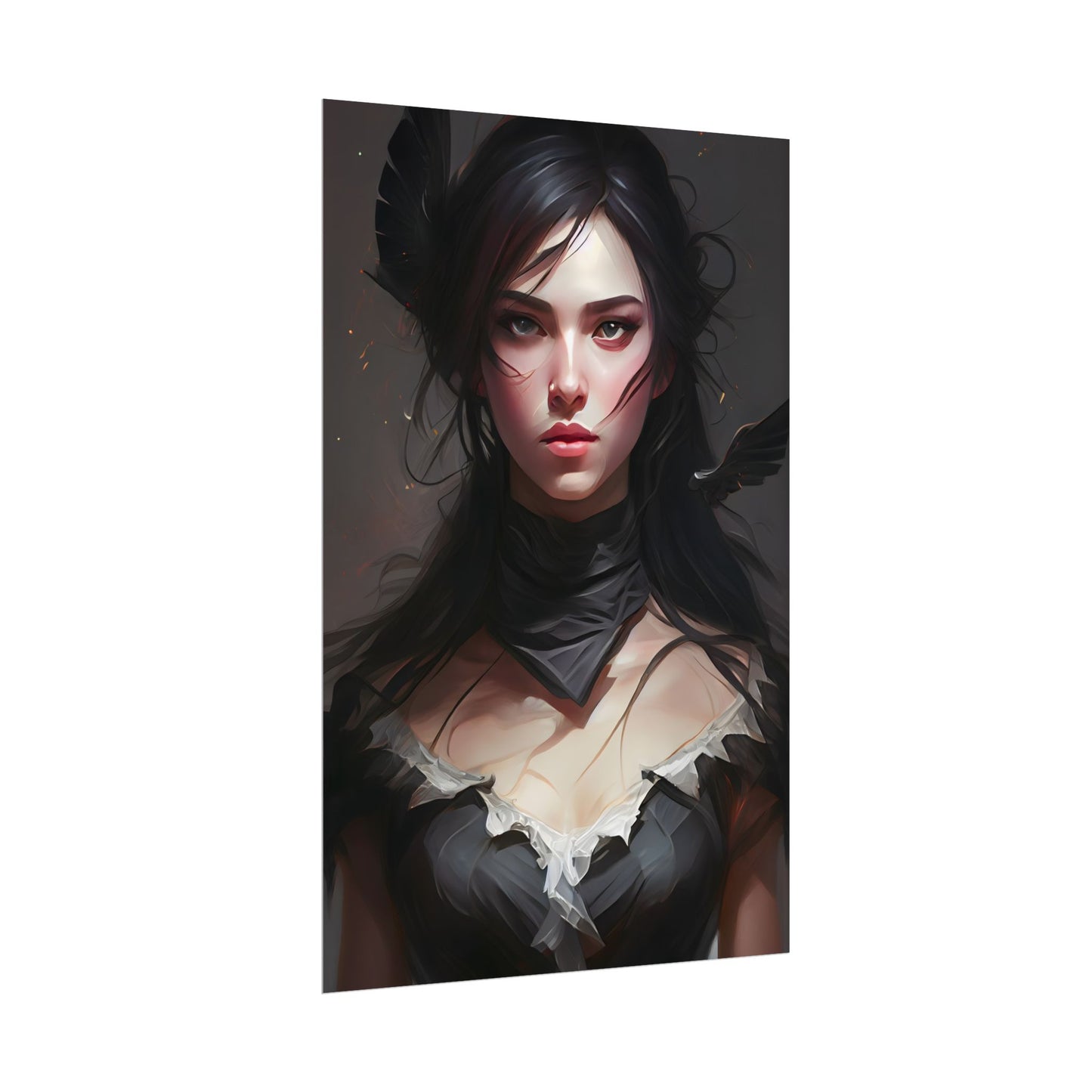 Female Portrait: Black Hair Artwork in Dark Background - Poster