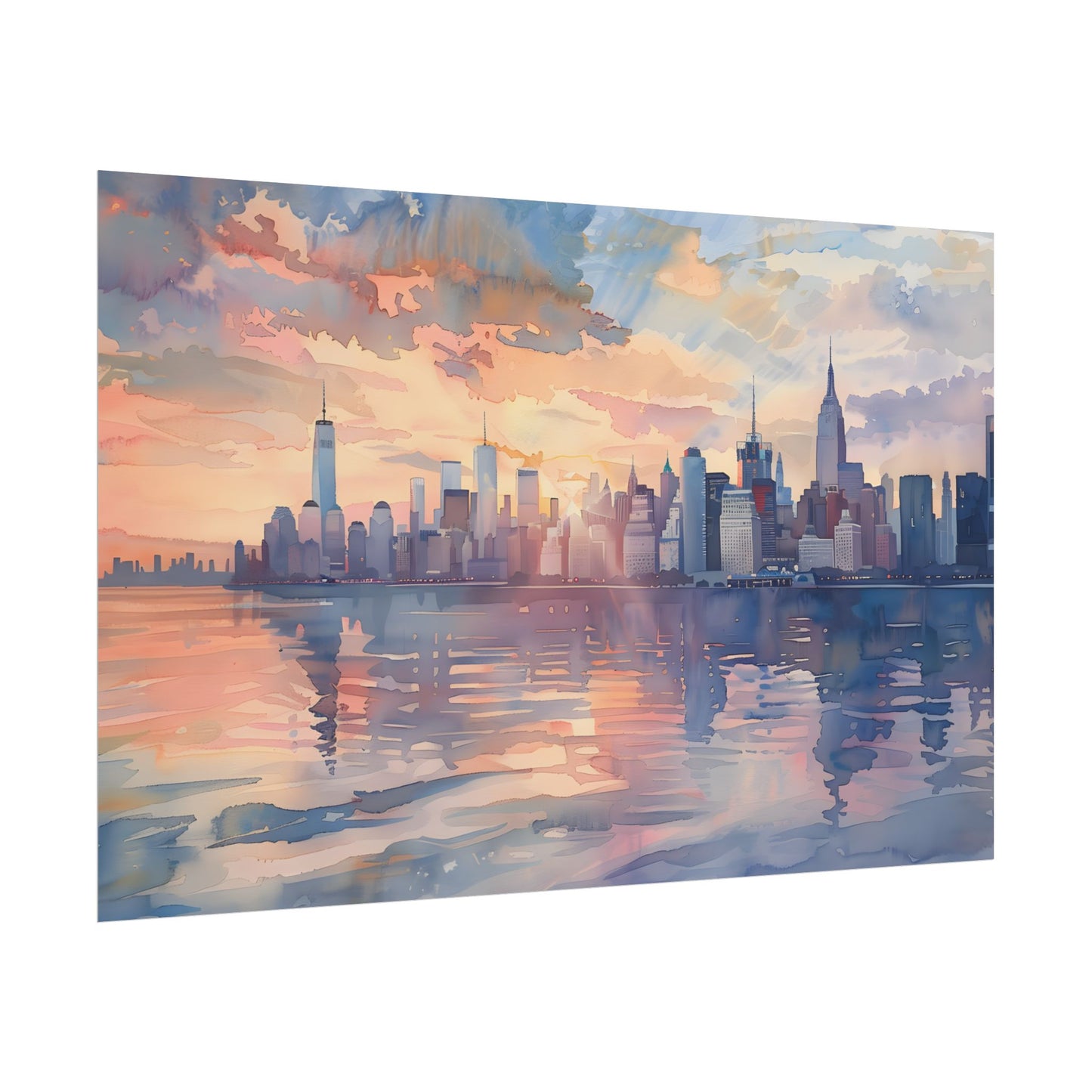 Watercolor New York City Sunset: Golden Hour Artwork - Poster