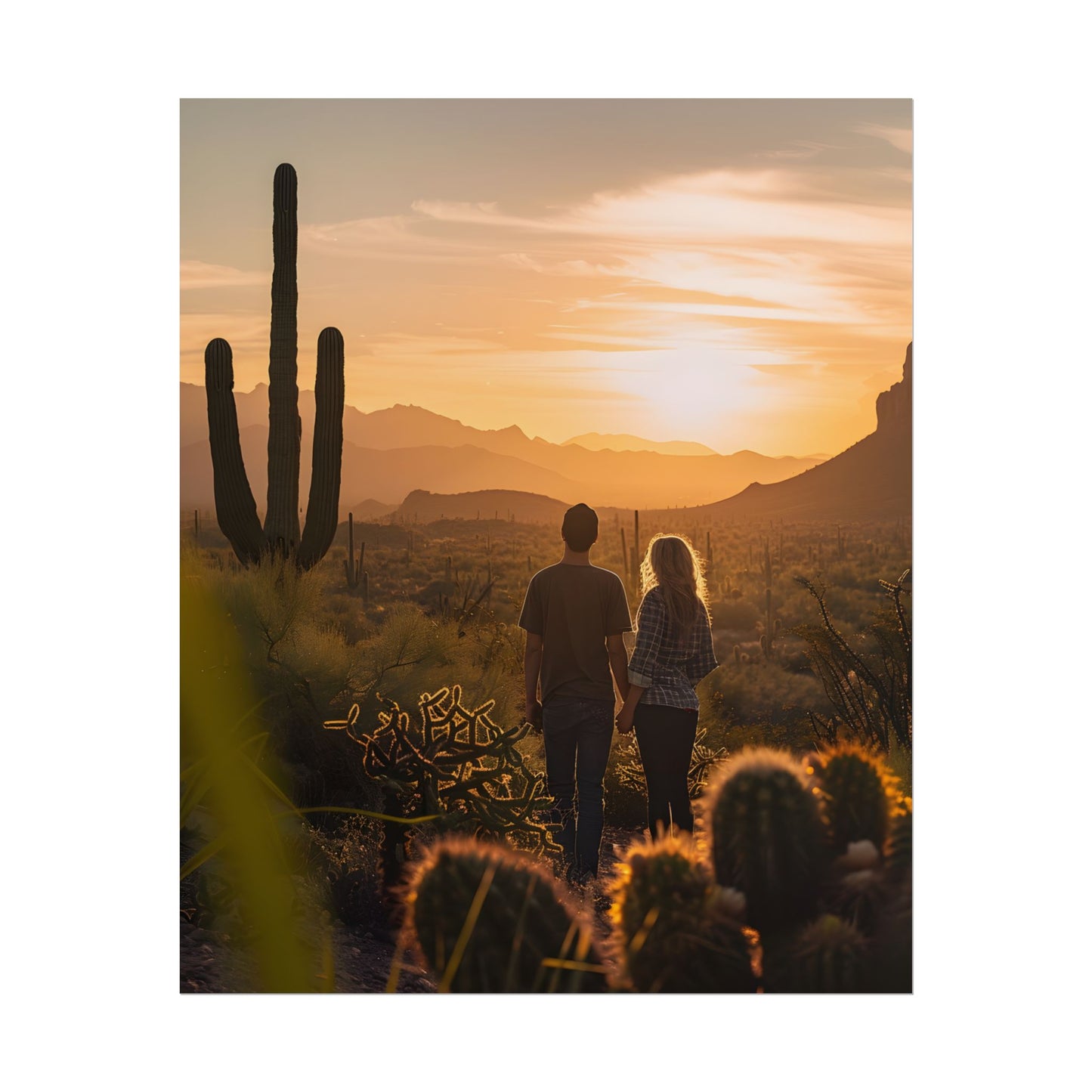 Serene Desert Sunset: Intimate Connection Digital Art - Poster
