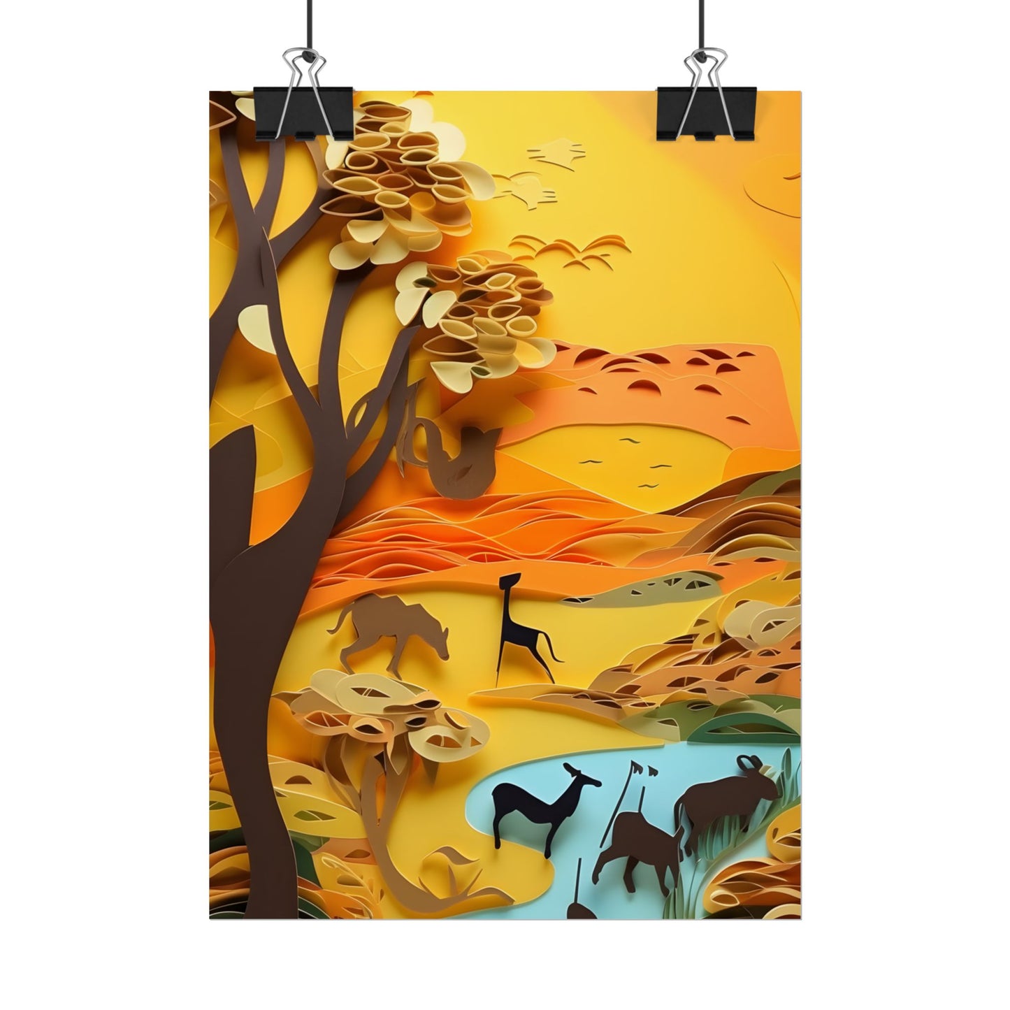 Vibrant African Landscape: Paper Quilling Art - Poster