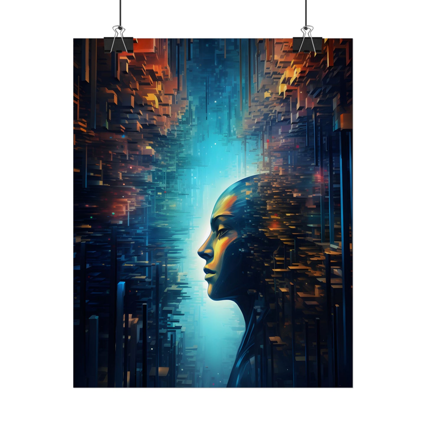 Cyber Dreams: Futuristic Digital Artwork with Neon Lights - Poster