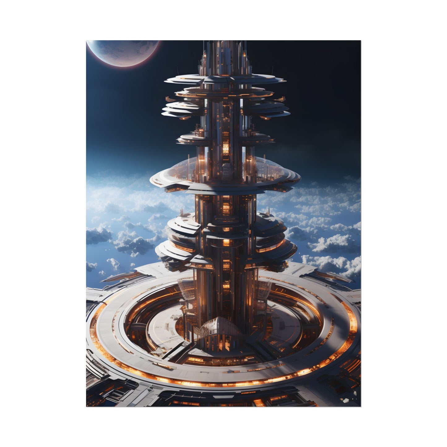 Aetherial Space Station: Industrial Haven with Habitation Windows - Poster
