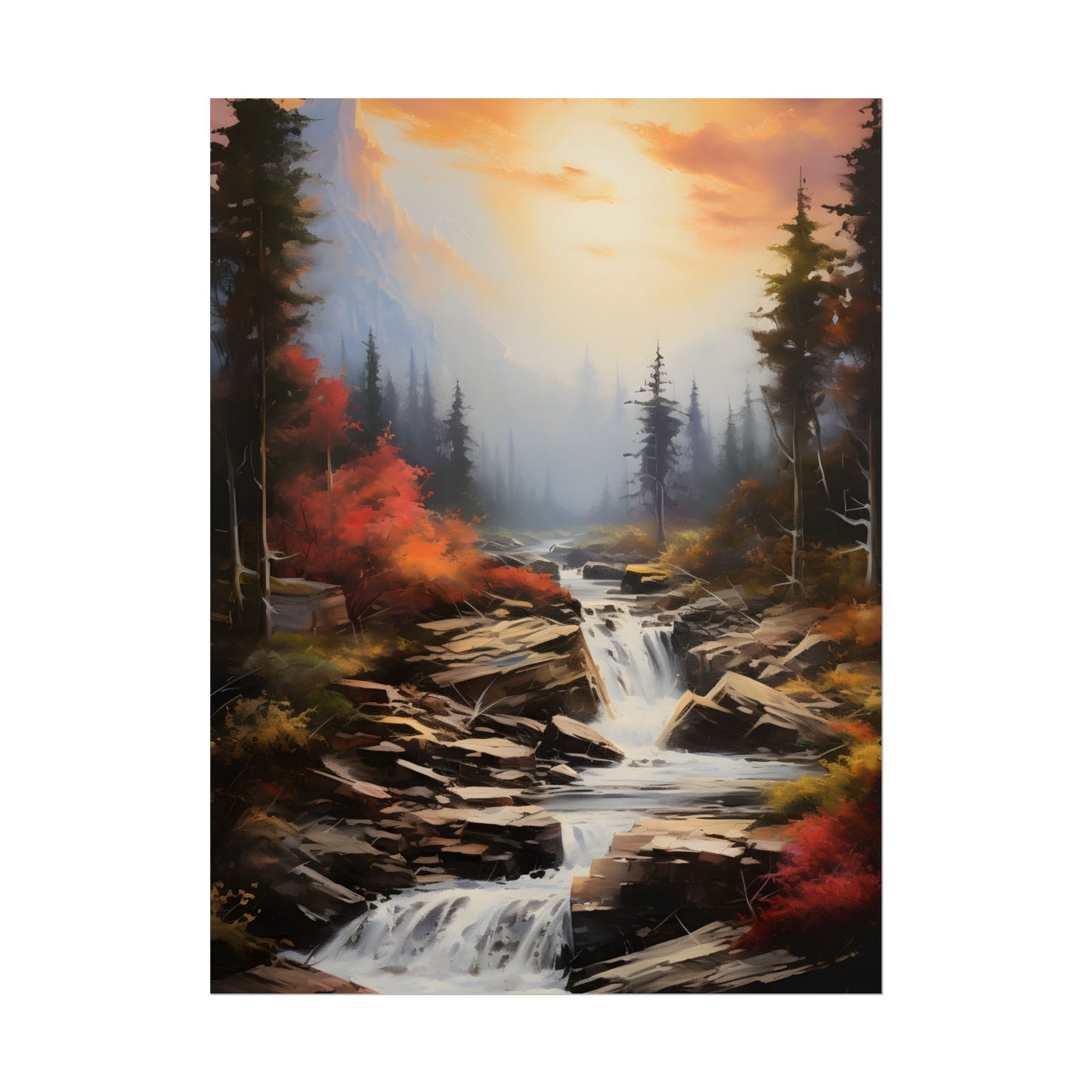 Breathtaking Waterfall: Magnificent Oil Painting Artwork - Poster