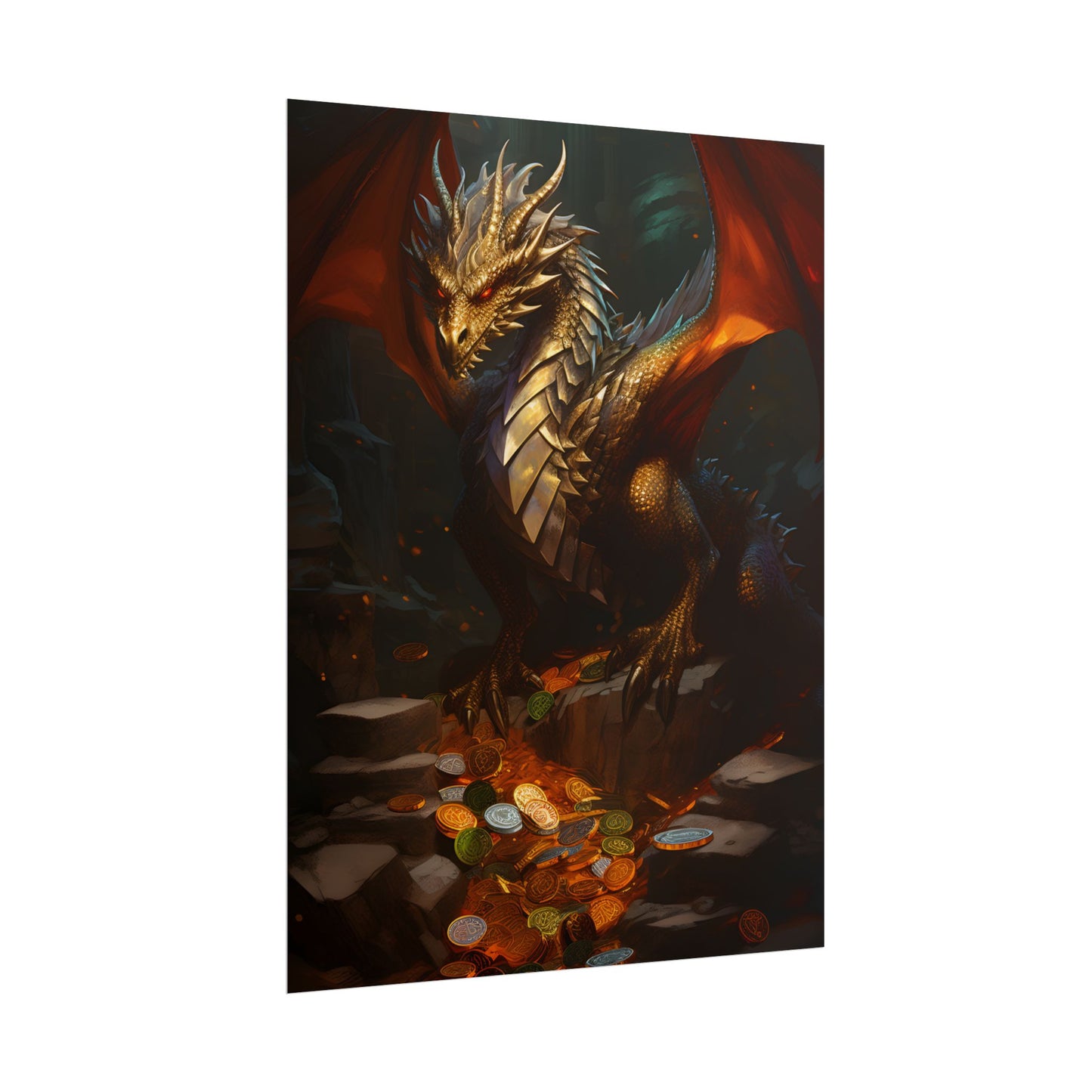 Ancient Fantasy Dragon Guard: Majestic Creature Art - Poster