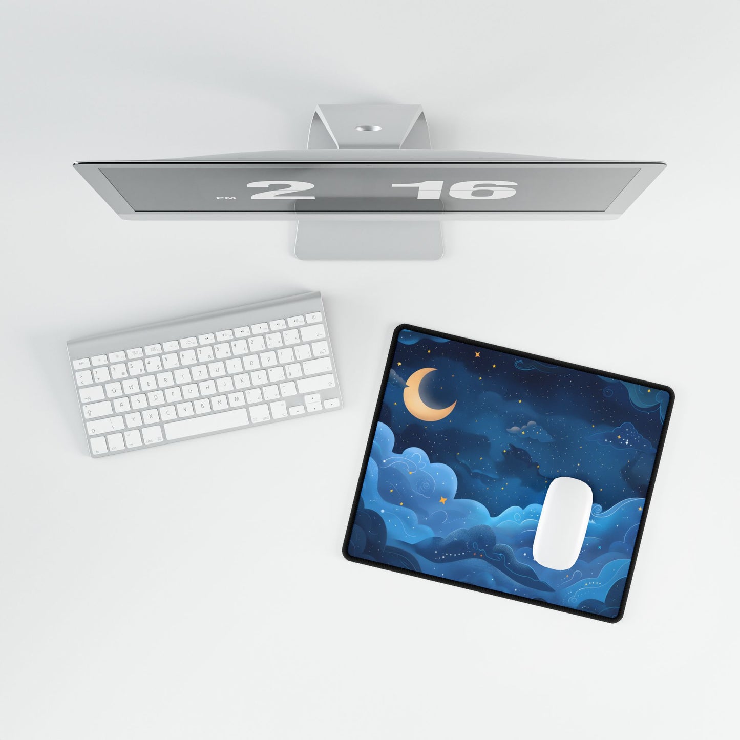 Whispers of a Whimsical Night Sky: Dreamy Celestial Artwork - Desk Mat