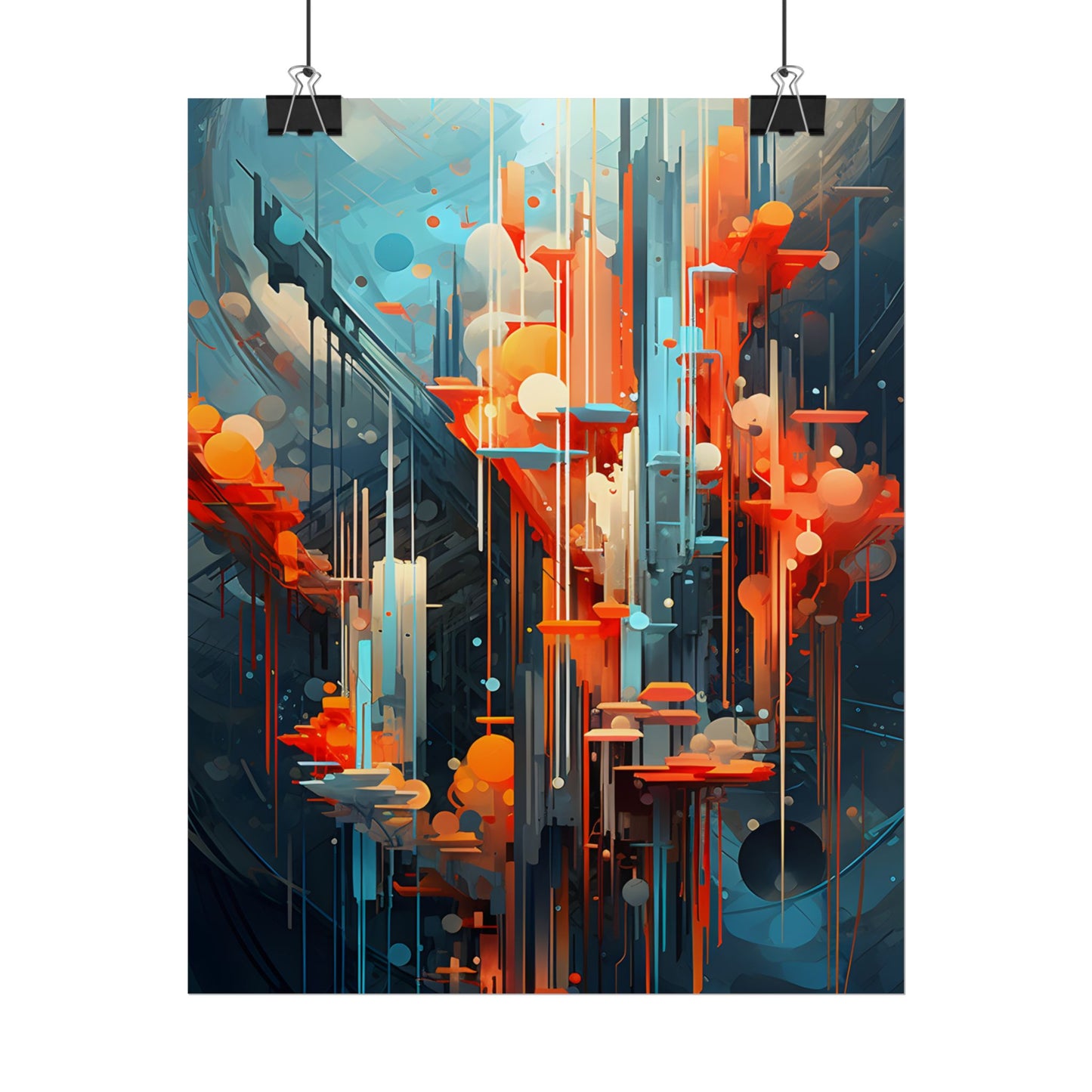 Abstract Cyber Dreamscape: Vibrant Colors and Neon Lights Digital Art - Poster