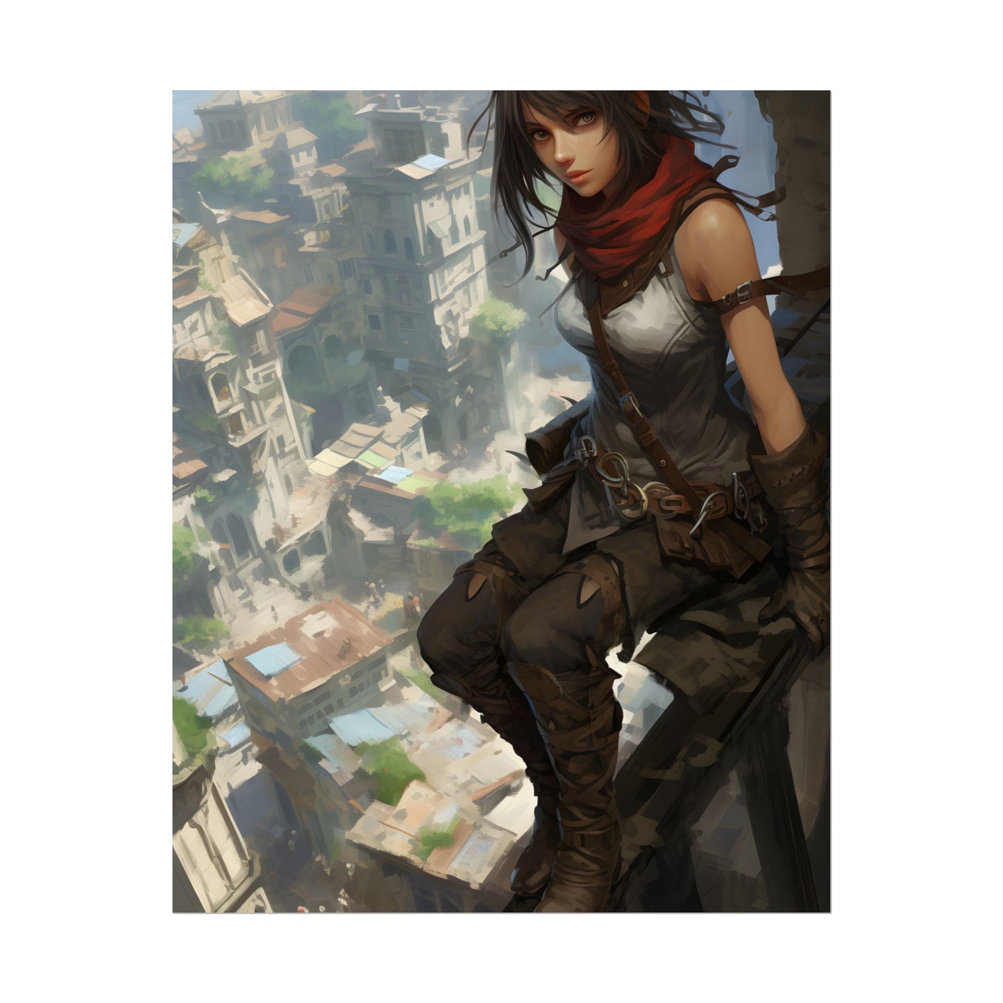 Anime Fantasy Bird's Eye View: White Feathers Digital Art - Poster