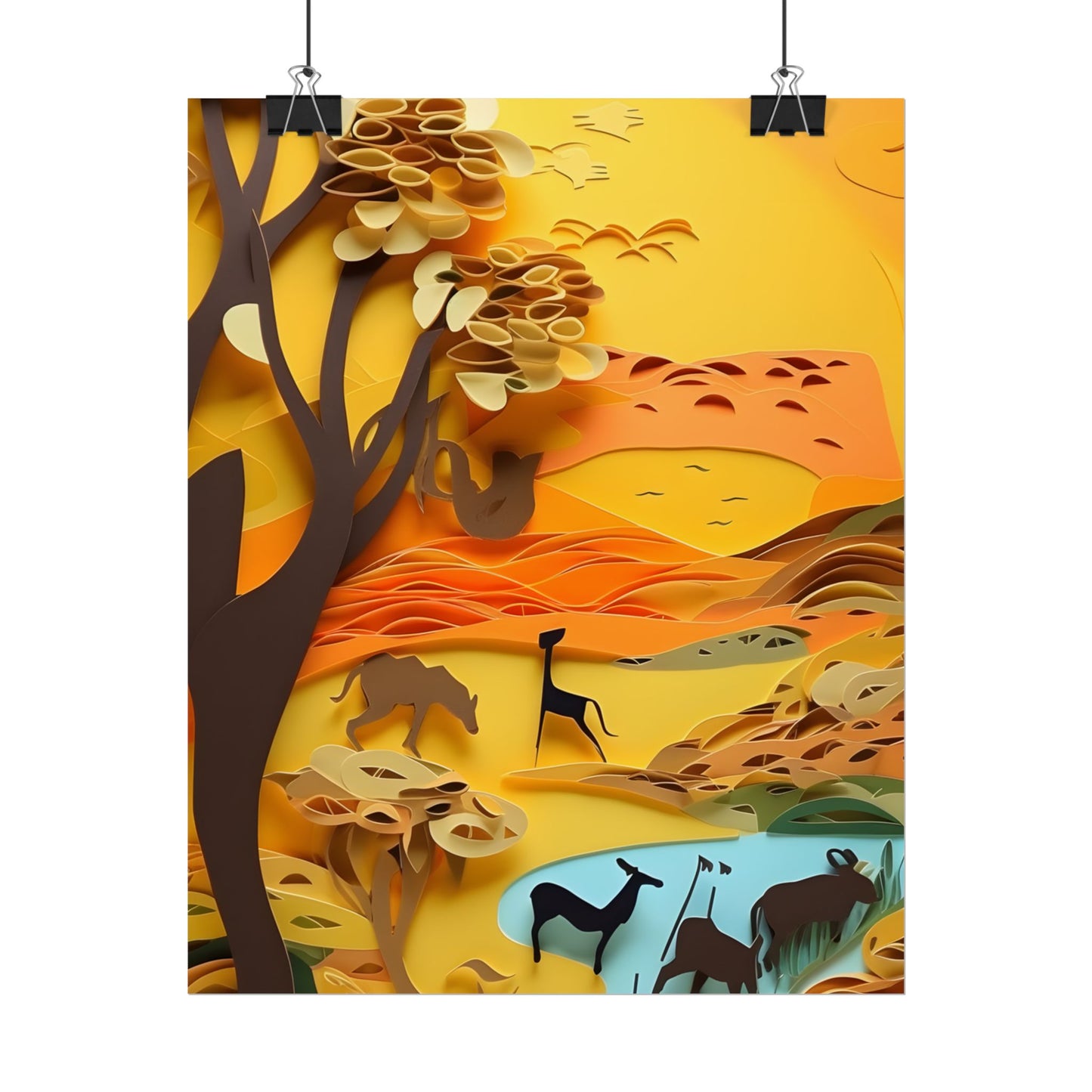 Vibrant African Landscape: Paper Quilling Art - Poster