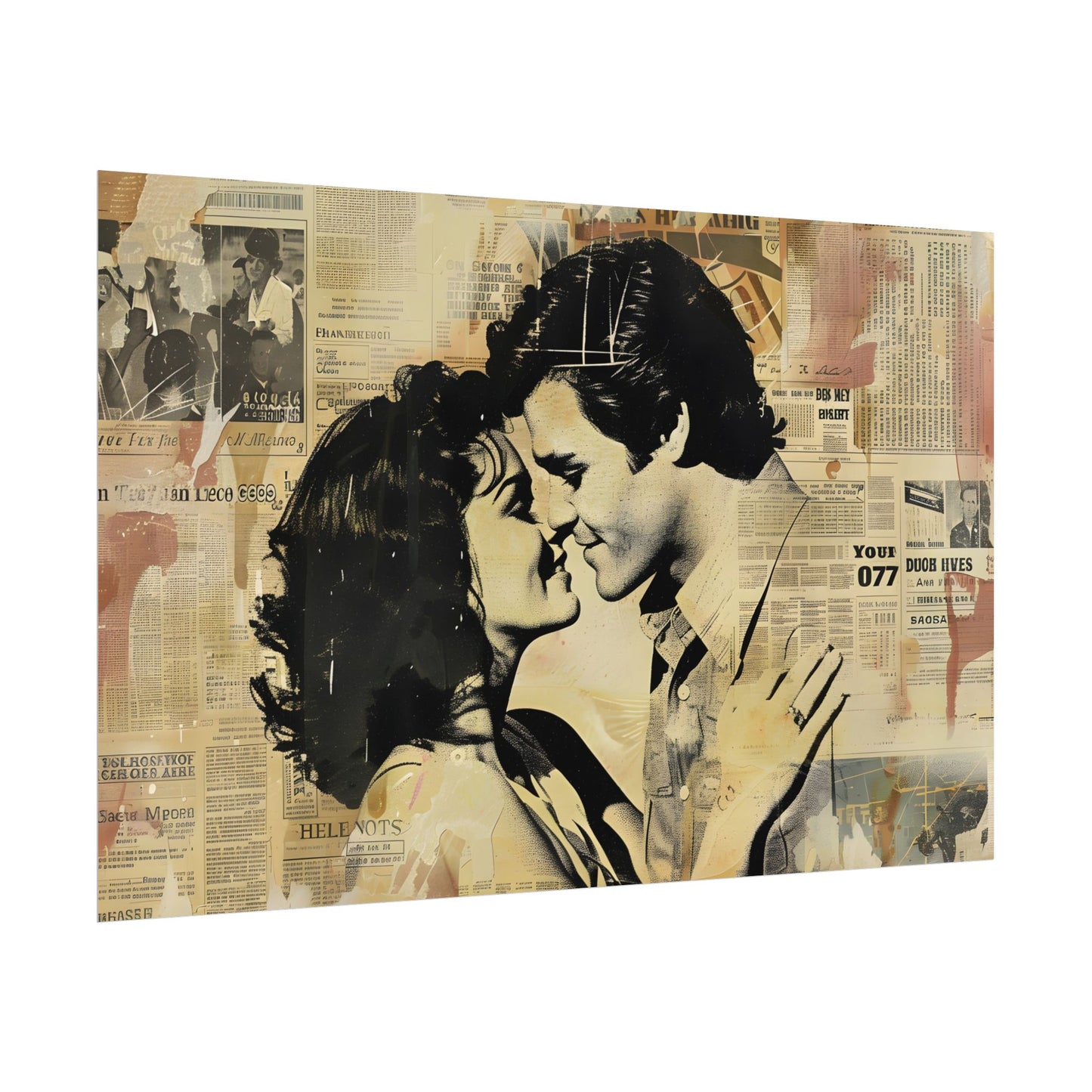 Retro Vintage Romance: Couples Newsprint Artwork - Poster
