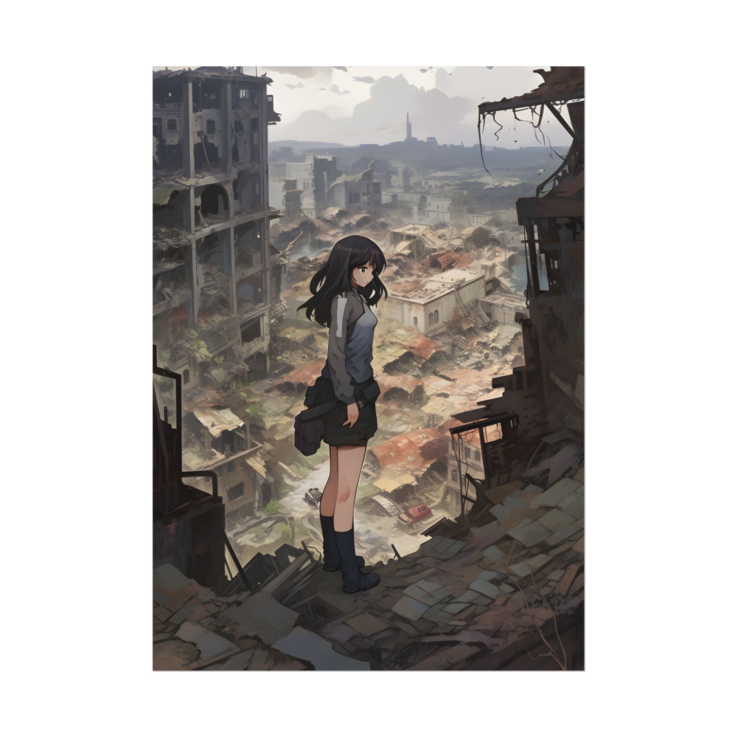 Dramatic Anime Scene: Detailed Bird's Eye View - Poster
