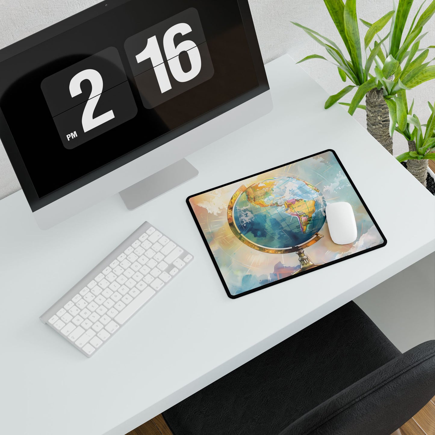 Vintage-Style Globe: World Map with Iconic Features - Desk Mat