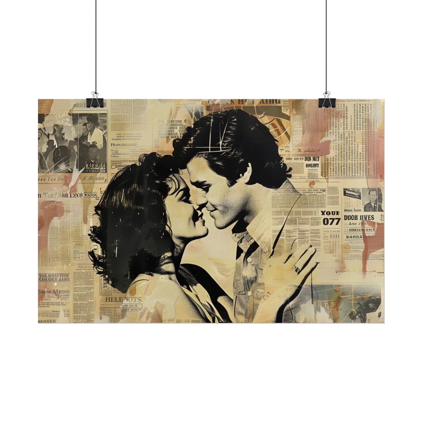 Retro Vintage Romance: Couples Newsprint Artwork - Poster