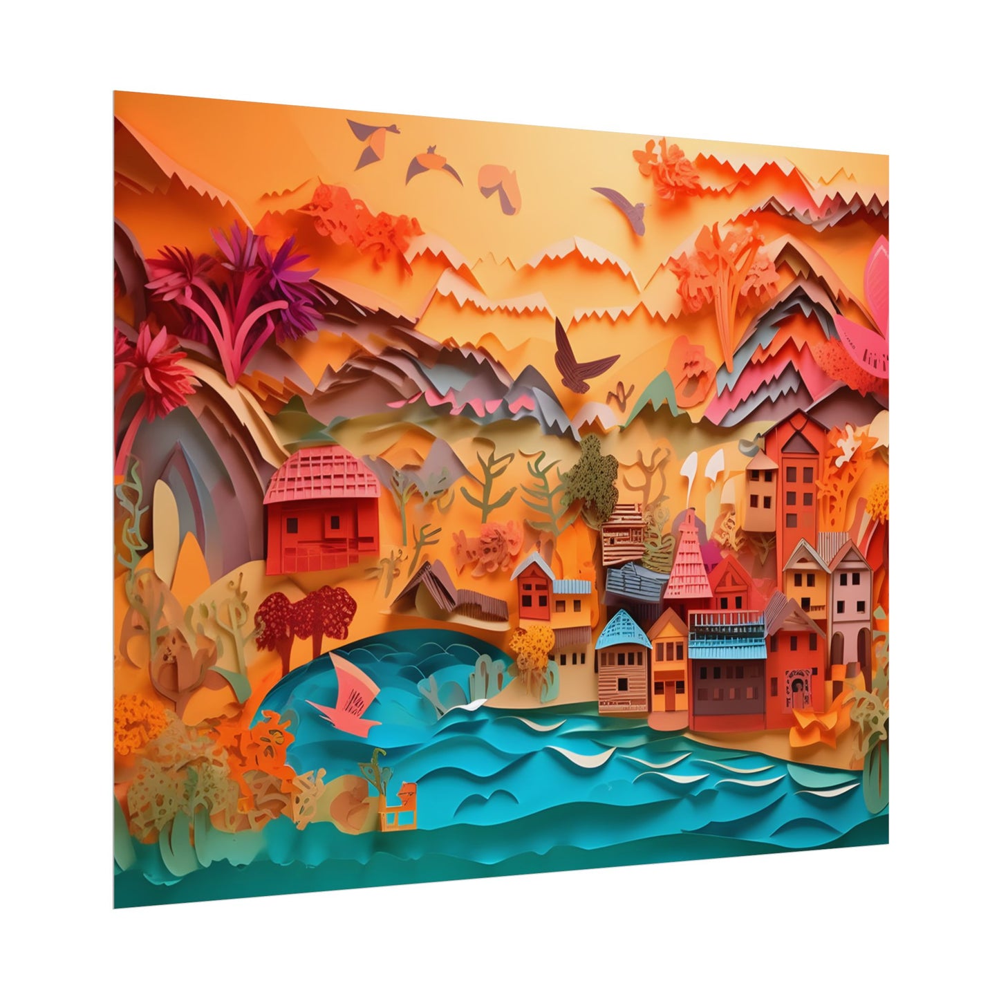 Magical Beach Landscape: Paper Quilling Artwork - Poster