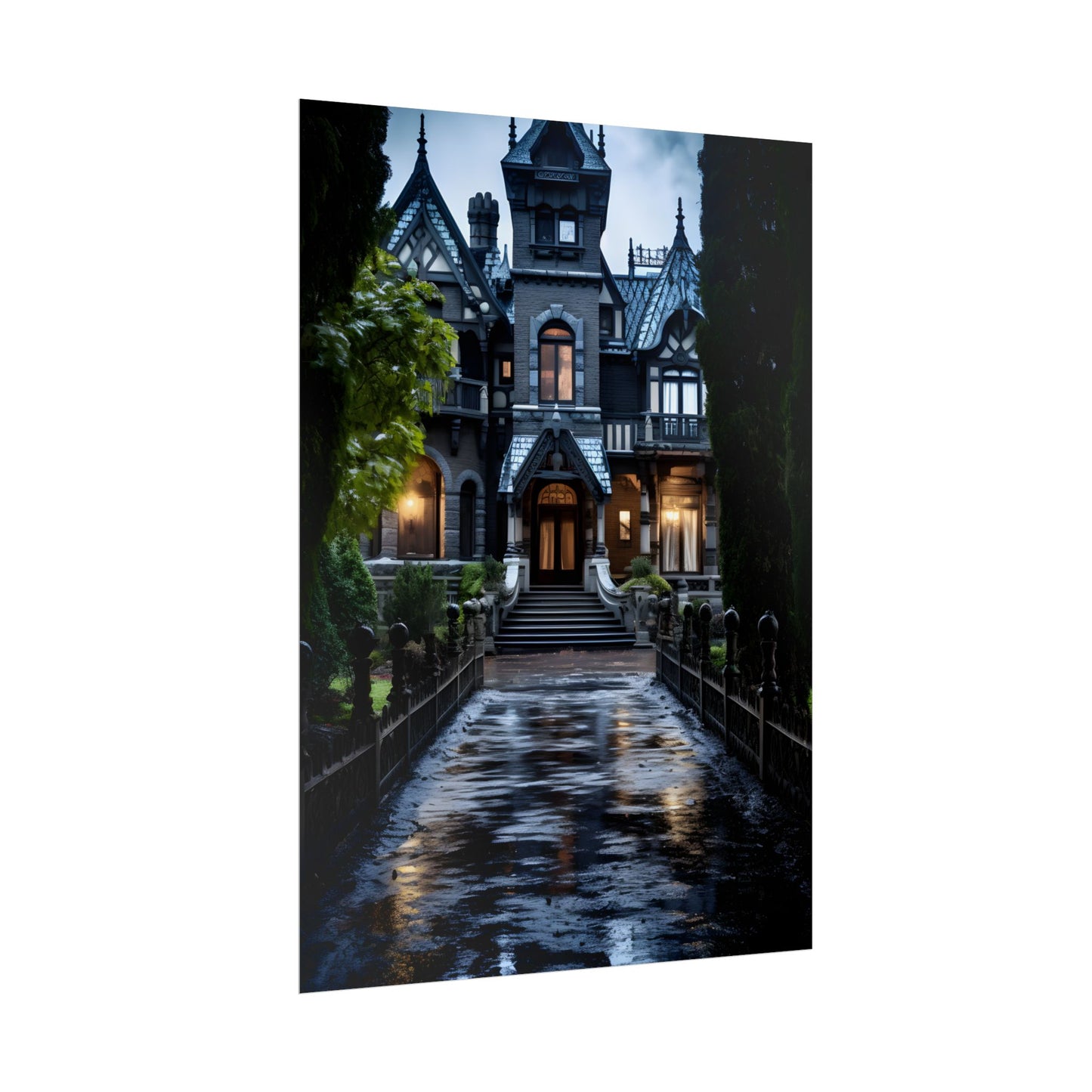 Ethereal Shadows of a Haunted Mansion: Dark Artwork - Poster